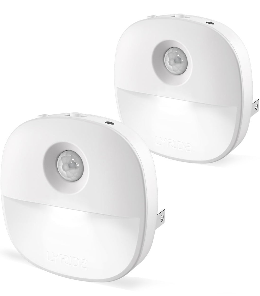 Lyridz Plug in Night Light with Motion Sensor and Dusk to Dawn Sensor, Dimmable Warm Nightlight with 1-50lm Adjustable Brightness Indoor for Bedroom, Bathroom, Stairs, Hallway, 4 Pack