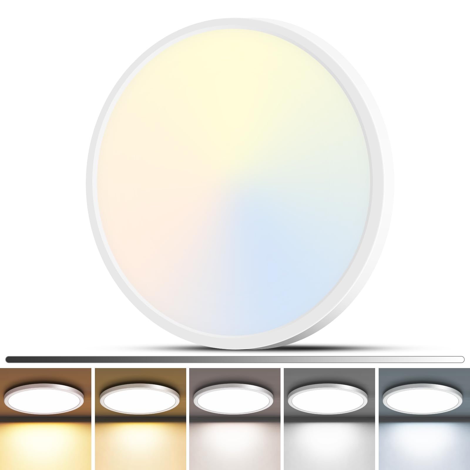 zemty 4Pack LED Flush Mount Ceiling Light, 12Inch 24W Dimmable Ceiling Lights Fixture, 5 Color Temperatures (3000K-6500K) Black Round Ceiling Lamp for Bedroom, Kitchen, Hallway,Bathroom