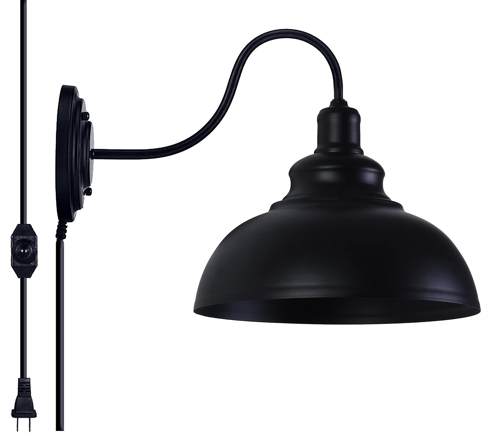 Lightess Dimmable Wall Sconces with Switch, Industrial Gooseneck Wall Light with Dimmer, Black Wall Mounted Bedside Lamps Set of Two
