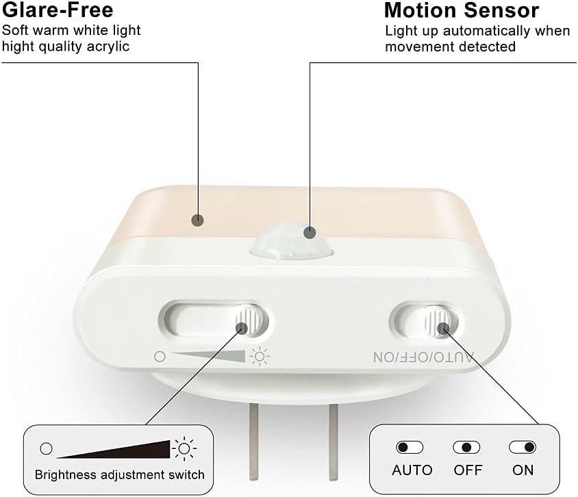 LED Night Light Plug in, Motion Sensor Night Light with Adjustable Brightness 3 Lighting Mode AUTO/ON/Off for Children, Bedroom, Hallway Light, 1-Pack
