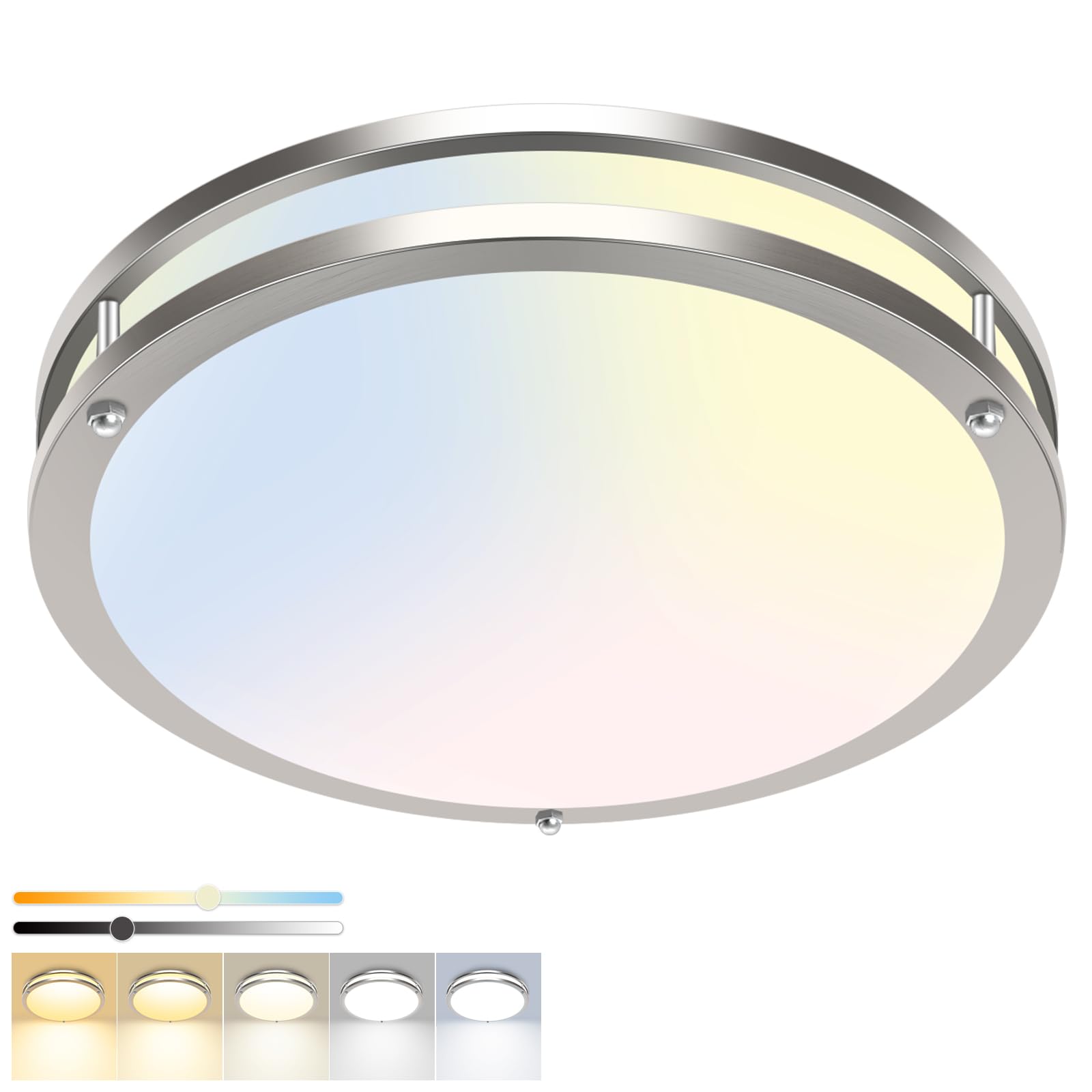 hepside 13inch Flush Mount Ceiling Light Fixture 2 Pack, Dimmable & 5CCT Ceiling Light Black, 24W 3000K 3500K 4000K 5000K 6500K Adjustable Ceiling Lamps for Bathroom Bedroom Hallway