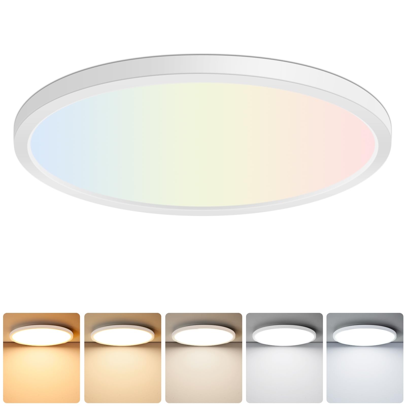 Brightever 4Pack LED Flush Mount Ceiling Light Fixture, 12 Inch 24W, Super Slim 0.67 Inch, 3200LM, Dimmable & 2700K-6500K 5 Color Selectable LED Ceiling Lights for Bedroom
