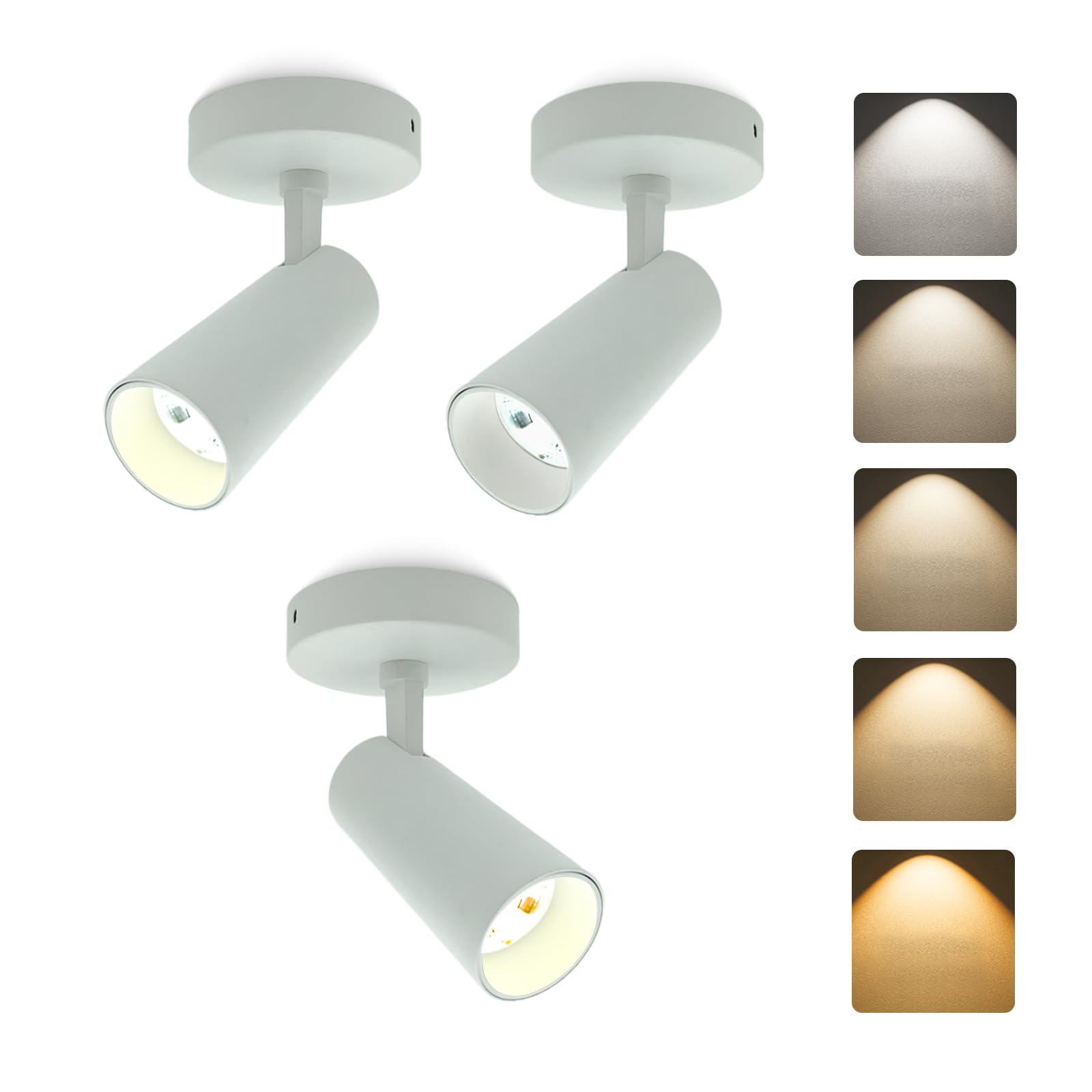 LED Ceiling Spotlight 5CCT 2700K/3000K/3500K/4000K/6000K Selectable Dimmable,Spot Light Indoor Adjustable Flush Mount Lights Fixture 12W CRI 90+, Black, 1 Pack Tilt Angle Accent Lighting
