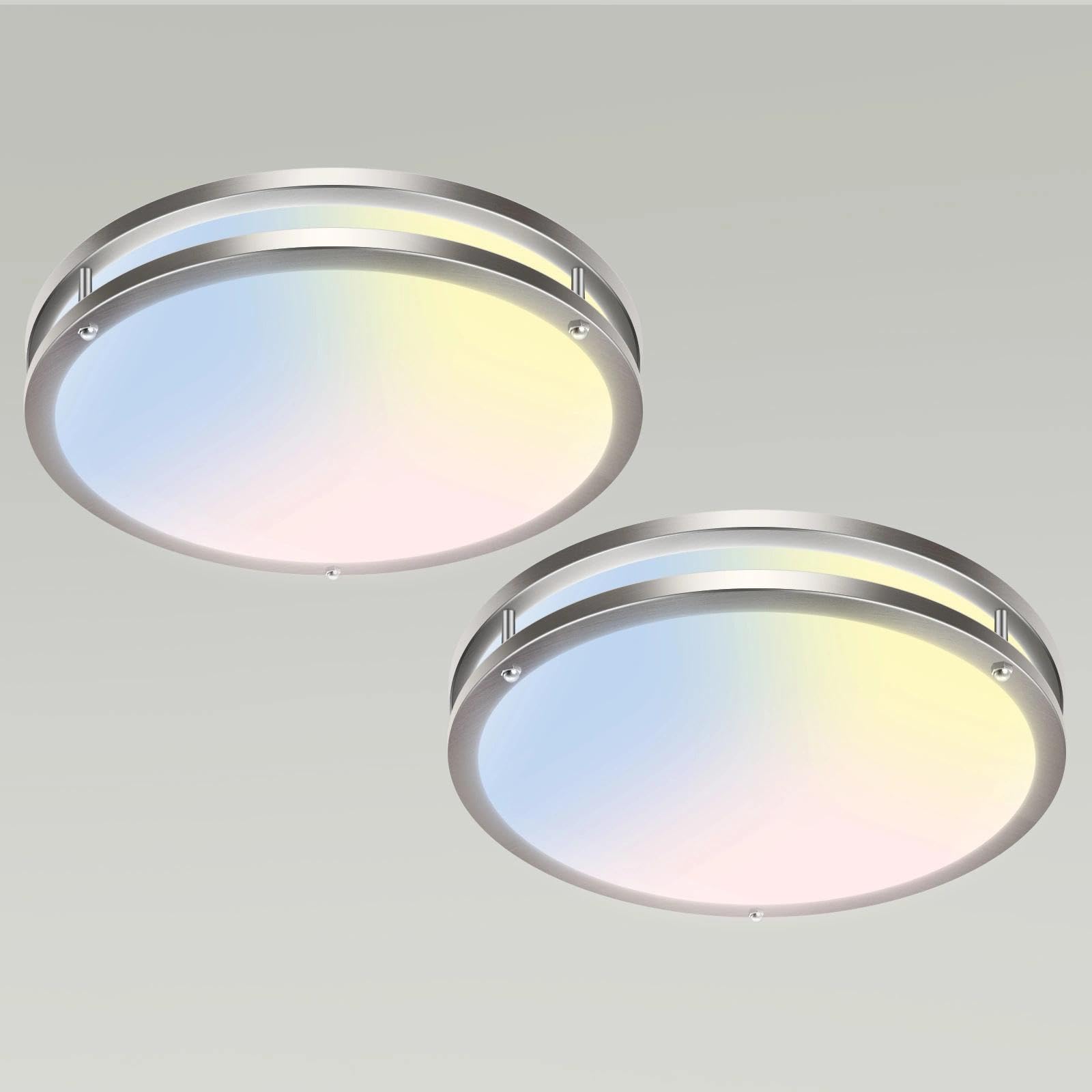 libtit 13-Inch Flush Mount Ceiling Lights, Dimmable 3000K-6500K Adjustable LED Ceiling Light, 24W Round Slim Light Fixture, Brushed Nickel for Kitchen, Bedroom, Bathroom, Hallway-1 Pack