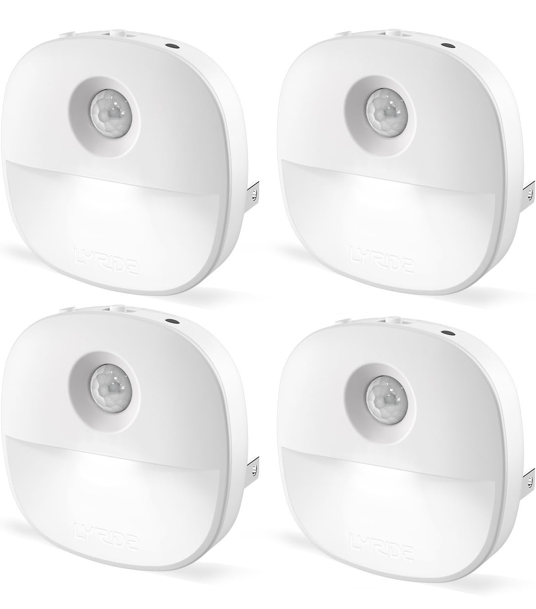 Lyridz Plug in Night Light with Motion Sensor and Dusk to Dawn Sensor, Dimmable Warm Nightlight with 1-50lm Adjustable Brightness Indoor for Bedroom, Bathroom, Stairs, Hallway, 4 Pack