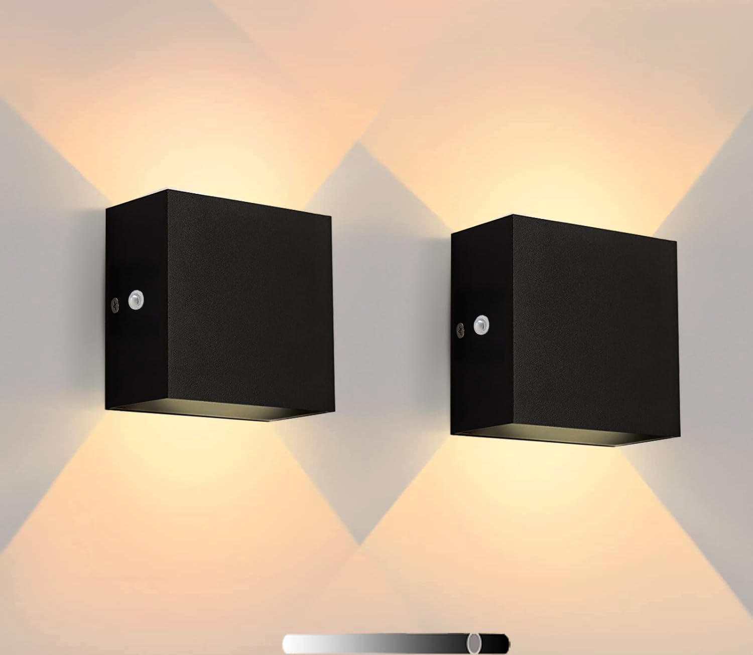 Indoor Dimmable Wall Sconces with Switch, Black Modern LED Wall Sconce Hardwired Set of 2 Up and Down Wall Mount Light, for Living Room Bedroom Hallway Corridor Warm White (Type B 2pack, 3000K)
