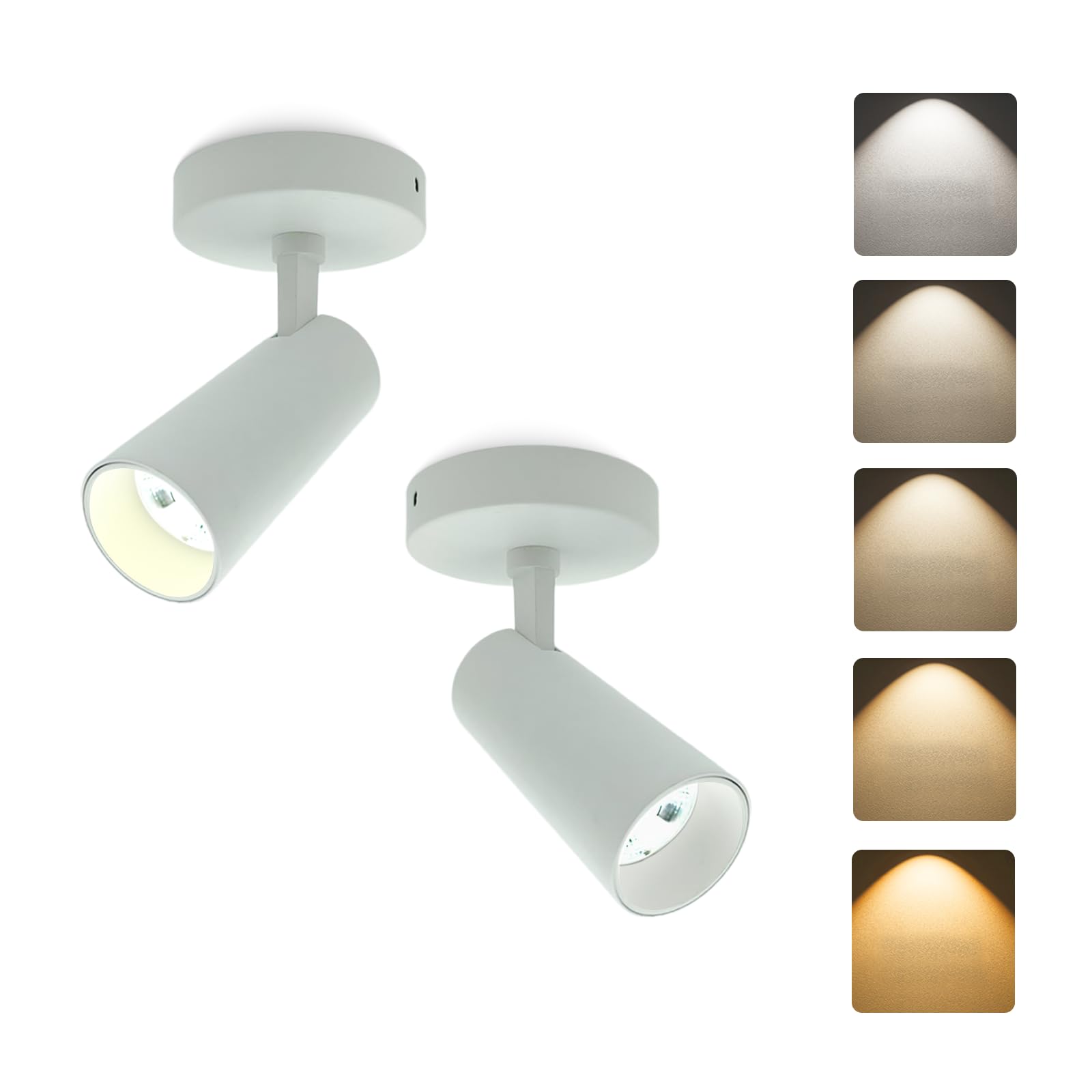 LED Ceiling Spotlight 5CCT 2700K/3000K/3500K/4000K/6000K Selectable Dimmable,Spot Light Indoor Adjustable Flush Mount Lights Fixture 12W CRI 90+, Black, 1 Pack Tilt Angle Accent Lighting