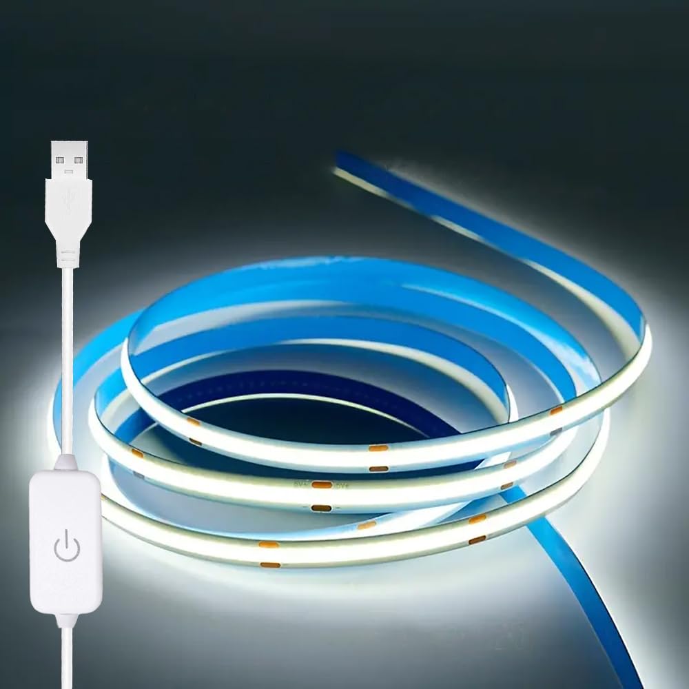 ZSLAIFU A 5V USB LED Light Strip, COB LED Strip Lights, White 5V LED Lights, Small LED Strip Light, TV Lights for TV Under Cabinet Kitchen Living Room Shelving or Displays (White, 3.28ft)