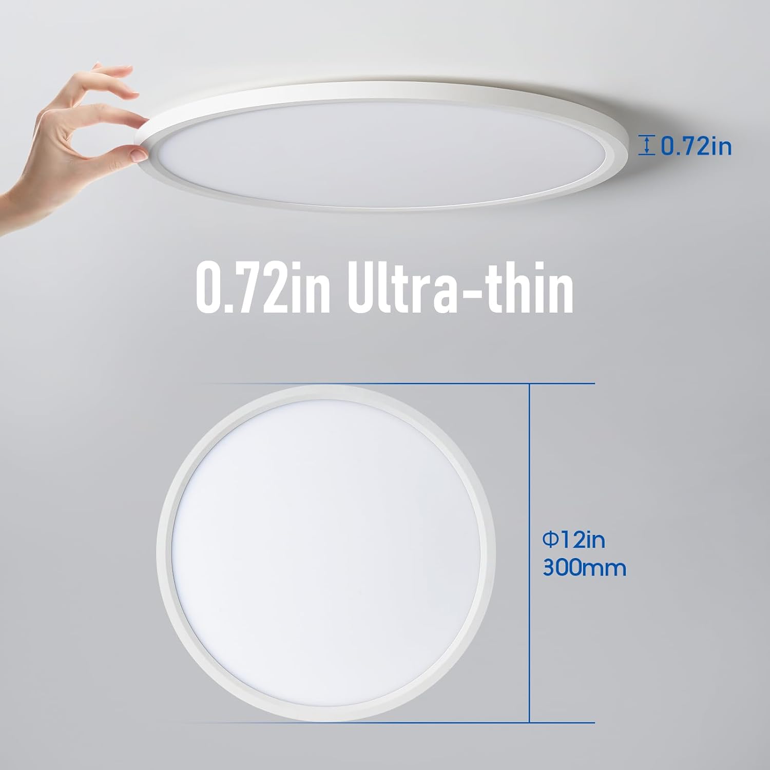 6 Pack 12 Inch Slim Dimmable LED Flush Mount Ceiling Light Fixtures, 24W 2640LM 3000K/4000K/5000K, House Upgrade Led Lights for Bedroom Hallway Laundry Room Rental Units, 240W Equiv., Black