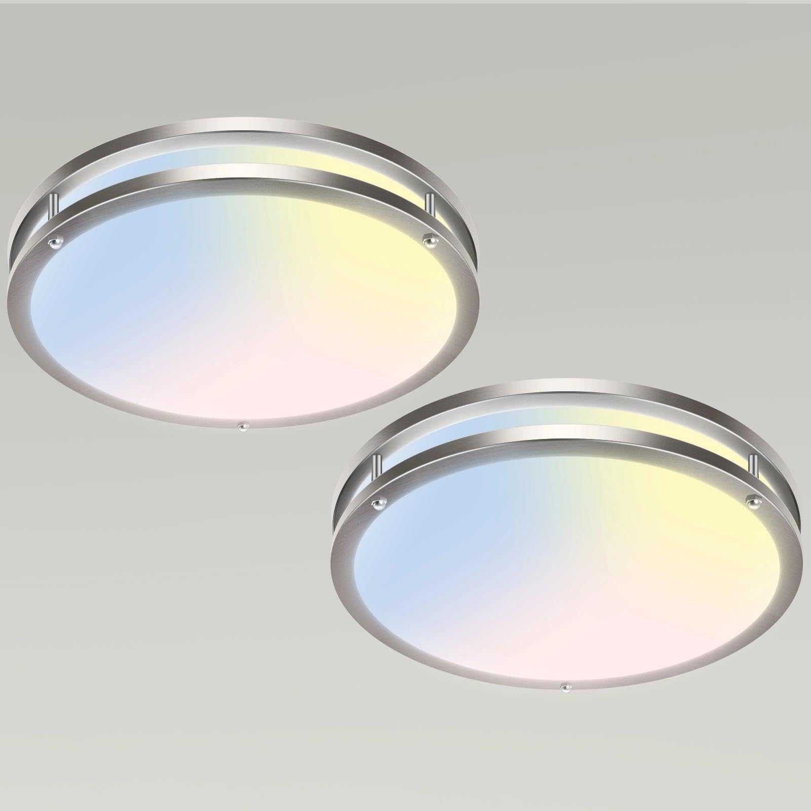 libtit 13-Inch Flush Mount Ceiling Lights, Dimmable 3000K-6500K Adjustable LED Ceiling Light, 24W Round Slim Light Fixture, Brushed Nickel for Kitchen, Bedroom, Bathroom, Hallway-1 Pack