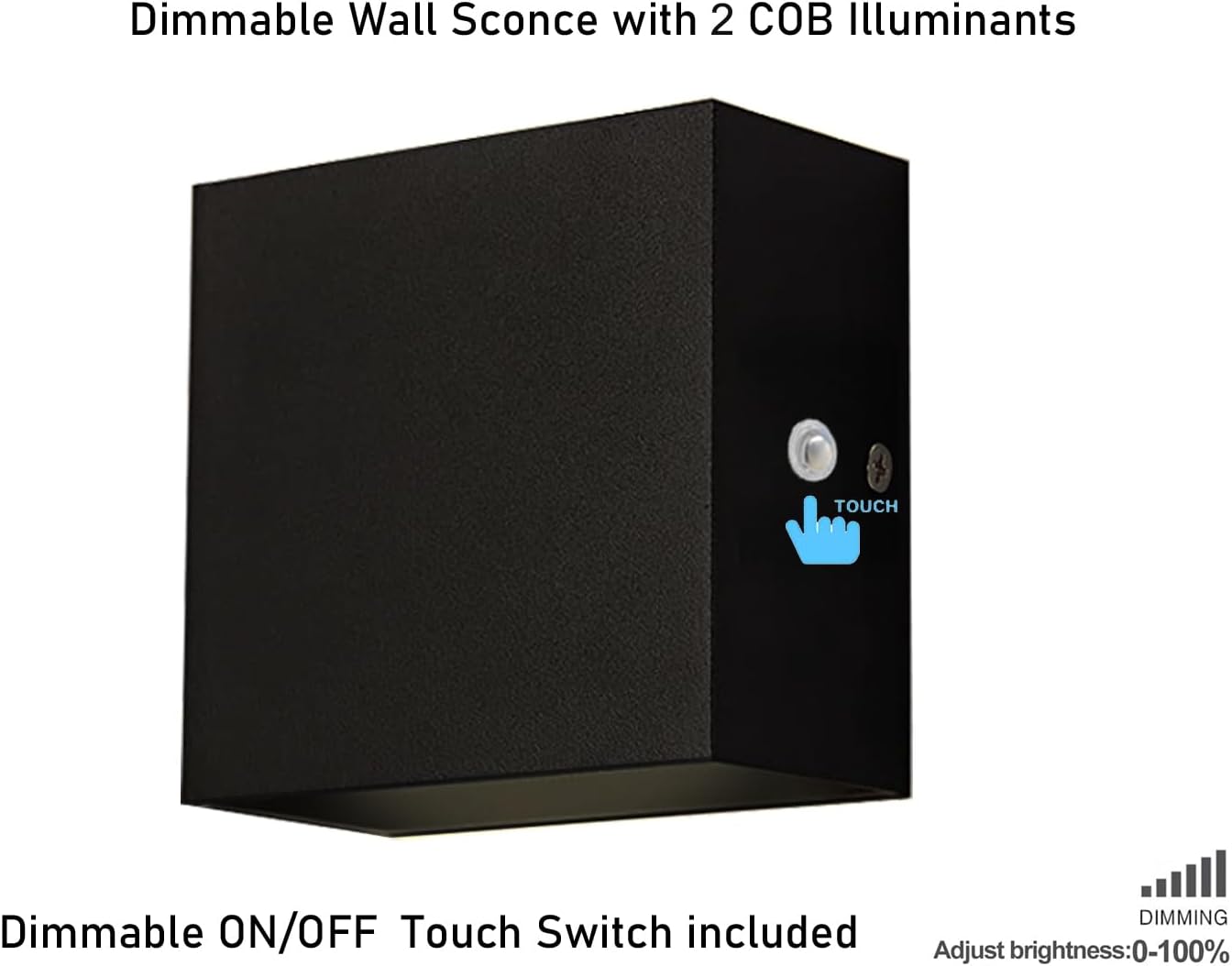 Indoor Dimmable Wall Sconces with Switch, Black Modern LED Wall Sconce Hardwired Set of 2 Up and Down Wall Mount Light, for Living Room Bedroom Hallway Corridor Warm White (Type B 2pack, 3000K)