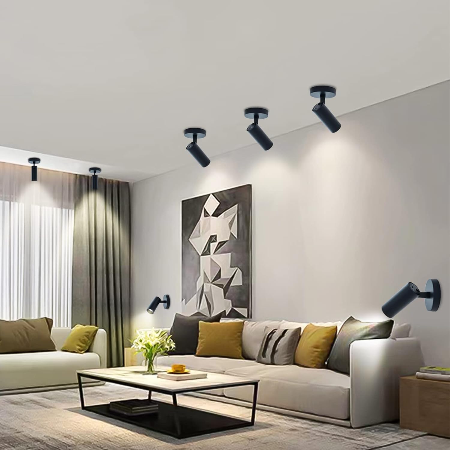 Spotlight 1 Pack 12W Spot Light Indoor 5CCT 2700K-6000K Selectable Dimmable LED Flush Mount Ceiling Spot Lights Directional Spotlights,Black,Adjustable Tilt Angle Accent Lighting