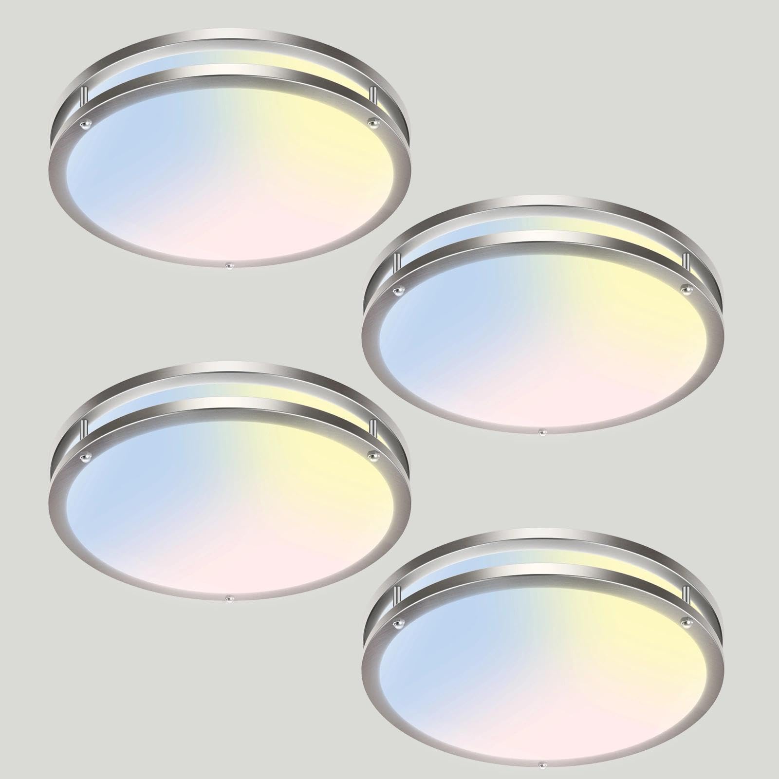 libtit 13-Inch Flush Mount Ceiling Lights, Dimmable 3000K-6500K Adjustable LED Ceiling Light, 24W Round Slim Light Fixture, Brushed Nickel for Kitchen, Bedroom, Bathroom, Hallway-1 Pack