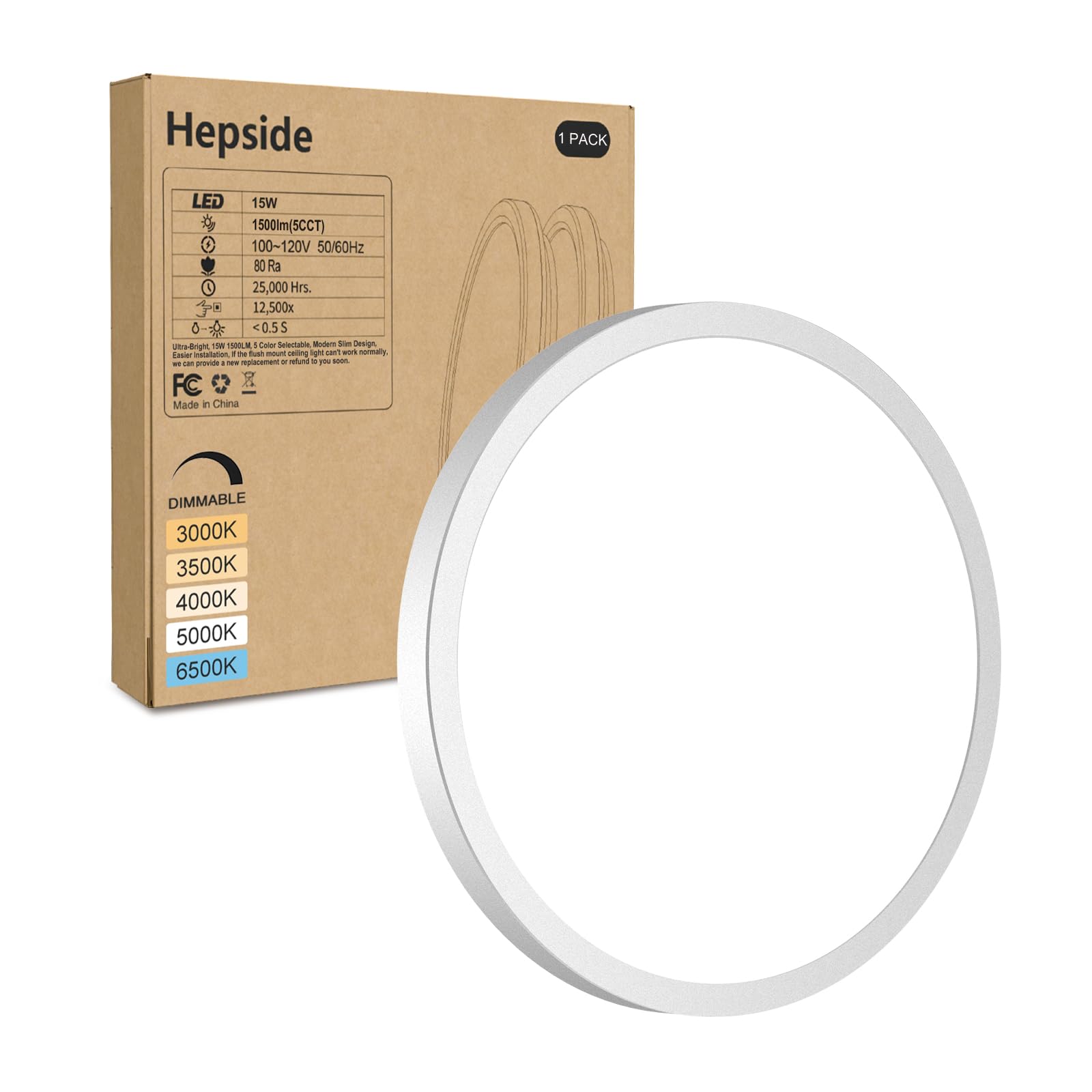 hepside 2Pack LED Flush Mount Ceiling Light Fixture, 12Inch 24W, Dimmable&3000K/3500K/4000K/5000K/6500K Adjustable Low Profile Ceiling Lights, White Round Flat Ceiling Light for Closet,Kitchen,Hallway