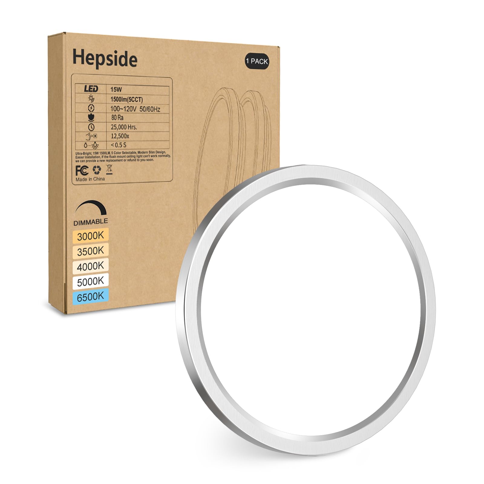 hepside 2Pack LED Flush Mount Ceiling Light Fixture, 12Inch 24W, Dimmable&3000K/3500K/4000K/5000K/6500K Adjustable Low Profile Ceiling Lights, White Round Flat Ceiling Light for Closet,Kitchen,Hallway