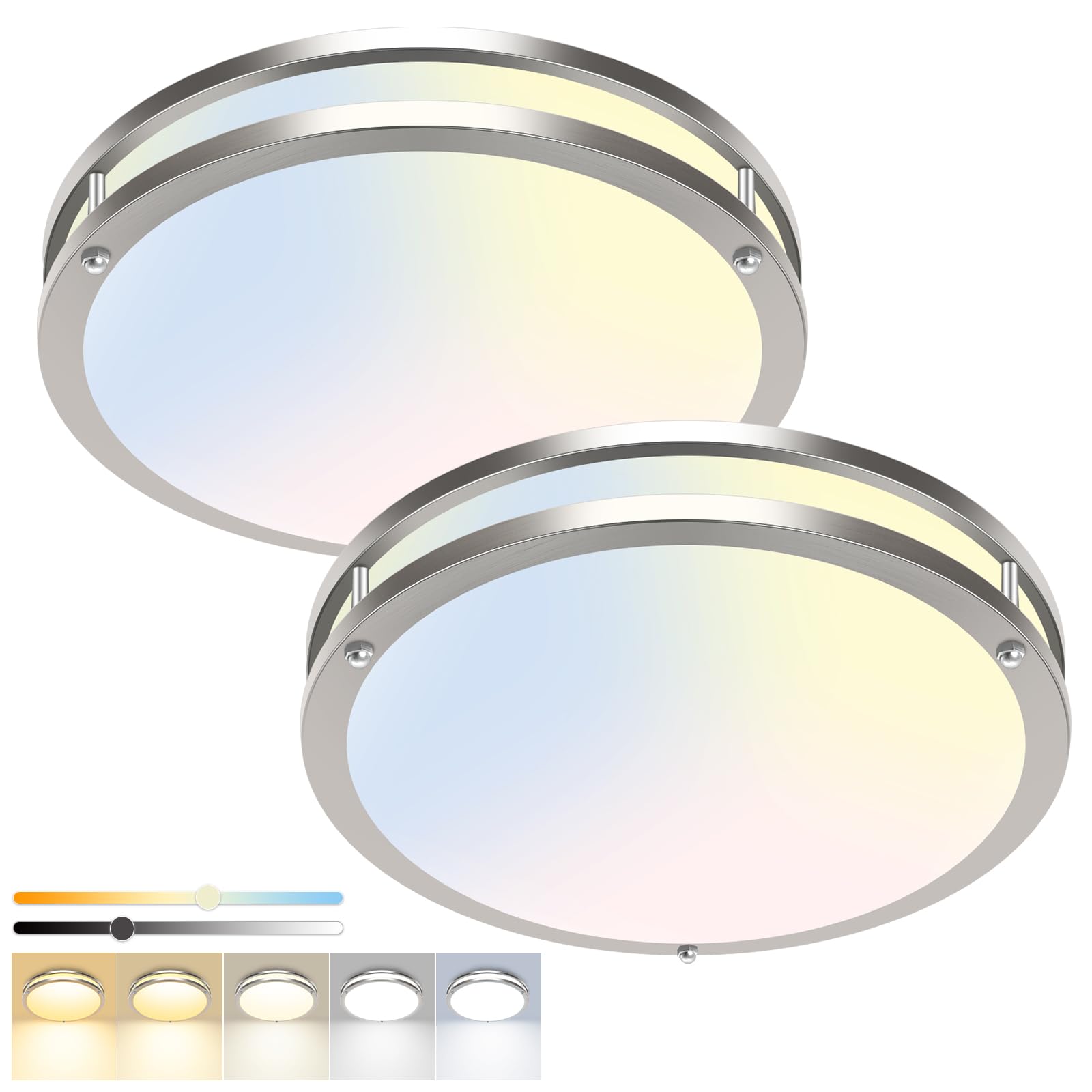 hepside 13inch Flush Mount Ceiling Light Fixture 2 Pack, Dimmable & 5CCT Ceiling Light Black, 24W 3000K 3500K 4000K 5000K 6500K Adjustable Ceiling Lamps for Bathroom Bedroom Hallway