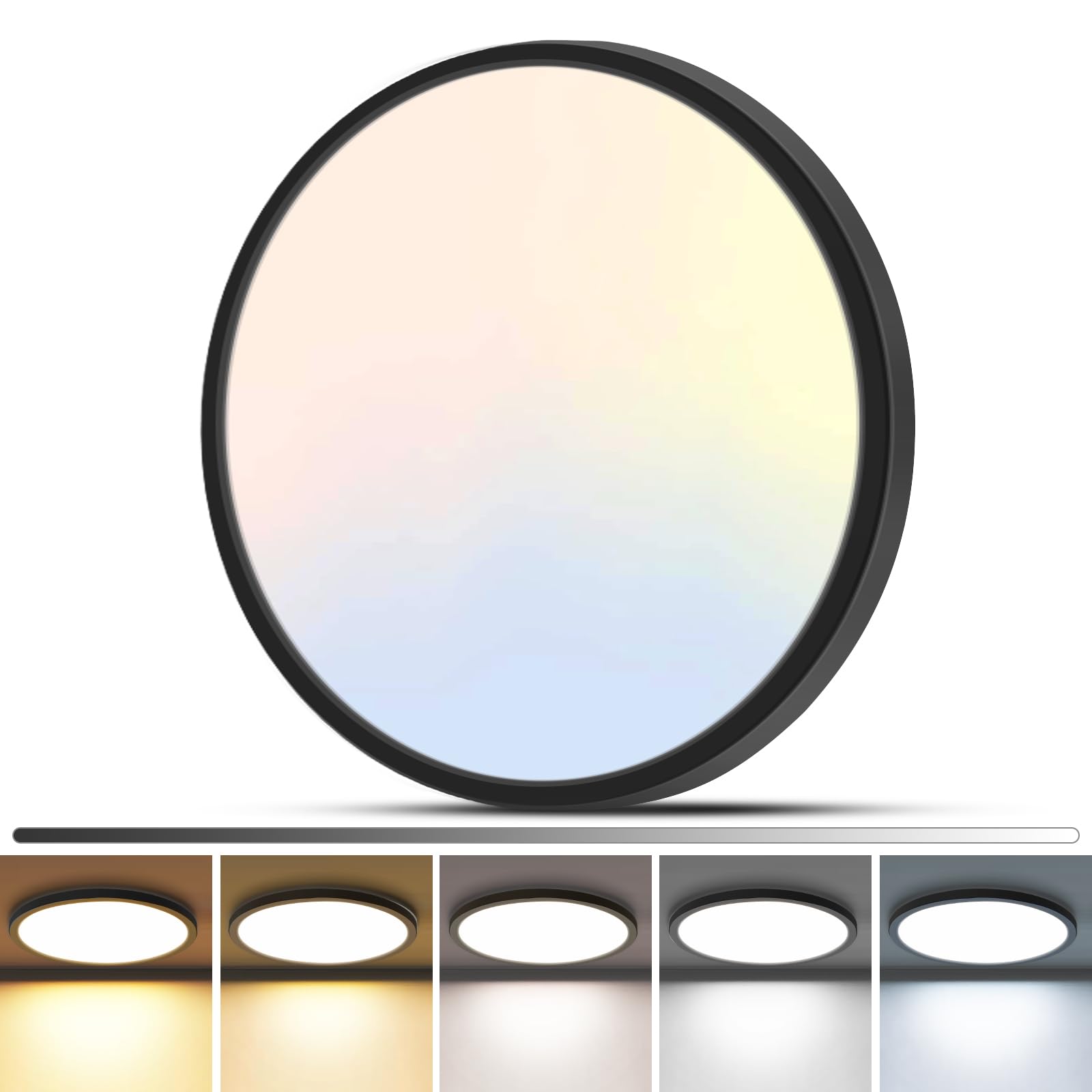 zemty 4Pack LED Flush Mount Ceiling Light, 12Inch 24W Dimmable Ceiling Lights Fixture, 5 Color Temperatures (3000K-6500K) Black Round Ceiling Lamp for Bedroom, Kitchen, Hallway,Bathroom