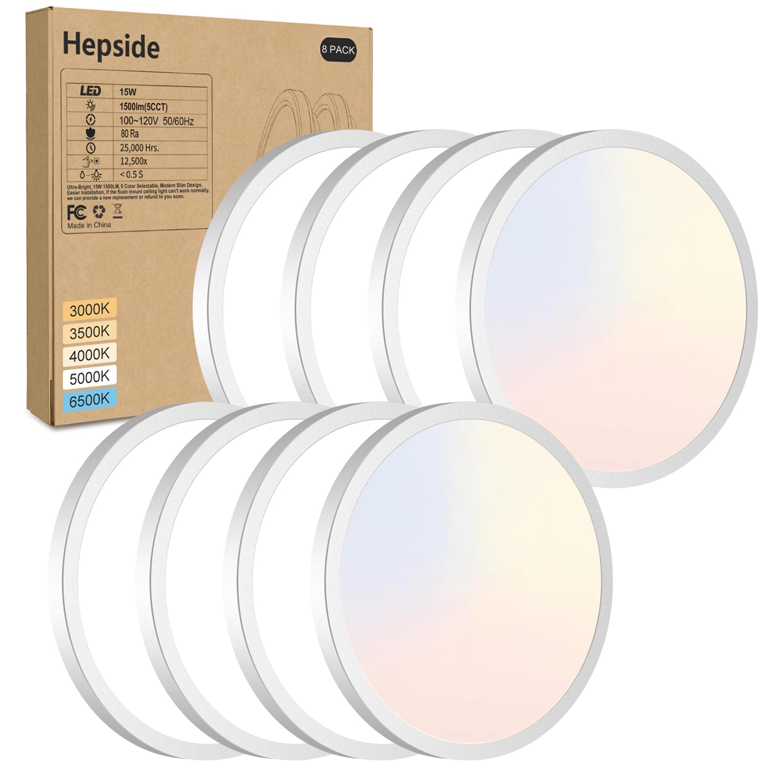 hepside 2Pack LED Flush Mount Ceiling Light Fixture, 12Inch 24W, Dimmable&3000K/3500K/4000K/5000K/6500K Adjustable Low Profile Ceiling Lights, White Round Flat Ceiling Light for Closet,Kitchen,Hallway