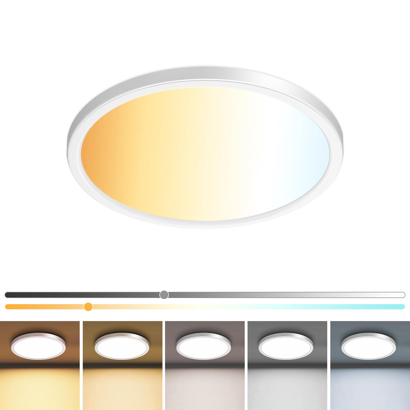 zemty 4Pack LED Flush Mount Ceiling Light, 12Inch 24W Dimmable Ceiling Lights Fixture, 5 Color Temperatures (3000K-6500K) Black Round Ceiling Lamp for Bedroom, Kitchen, Hallway,Bathroom