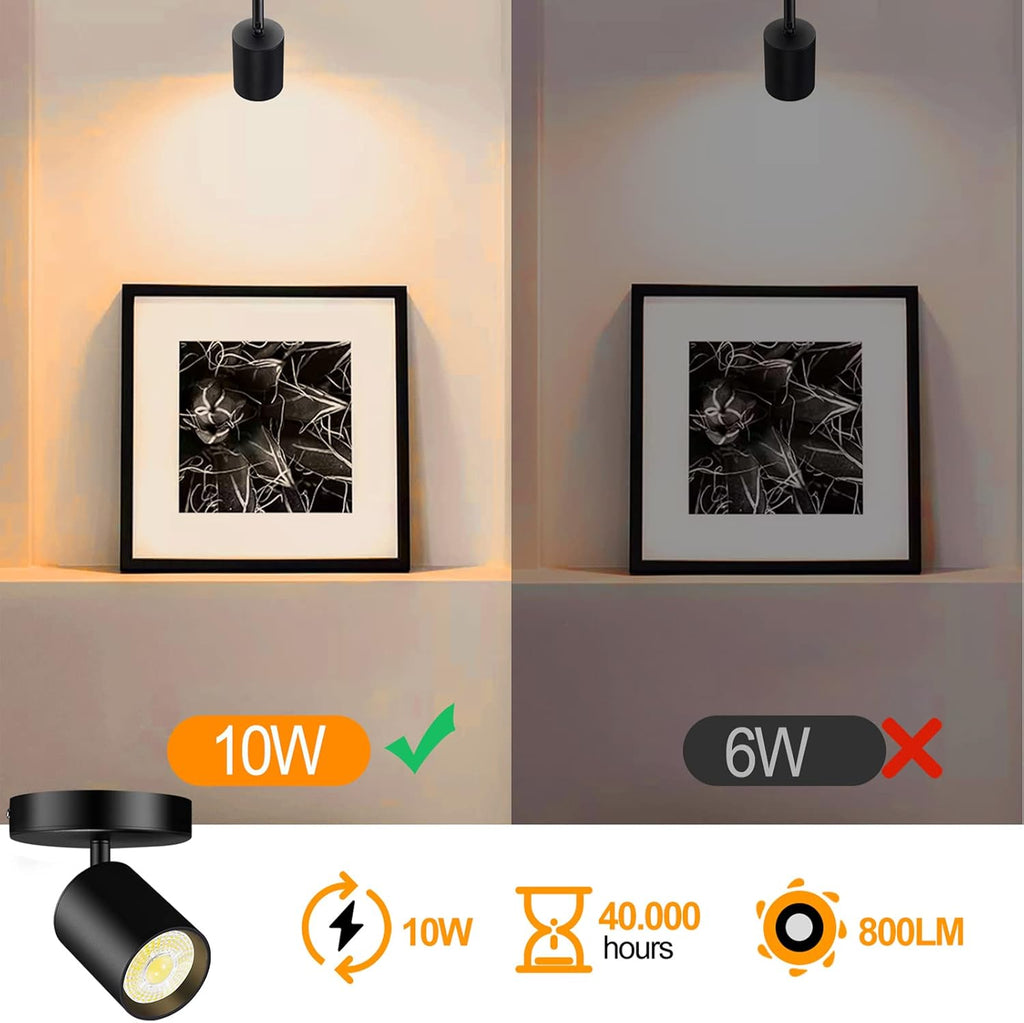 VANoopee Flush Mount LED Ceiling Spotlight Dimmable Adjustable Spotlight Directional Spot Lights Indoor Bright Can Accent Fixture for Living Room Bedroom - CRI90 Flicker Free 10W 800lm 3000K Black