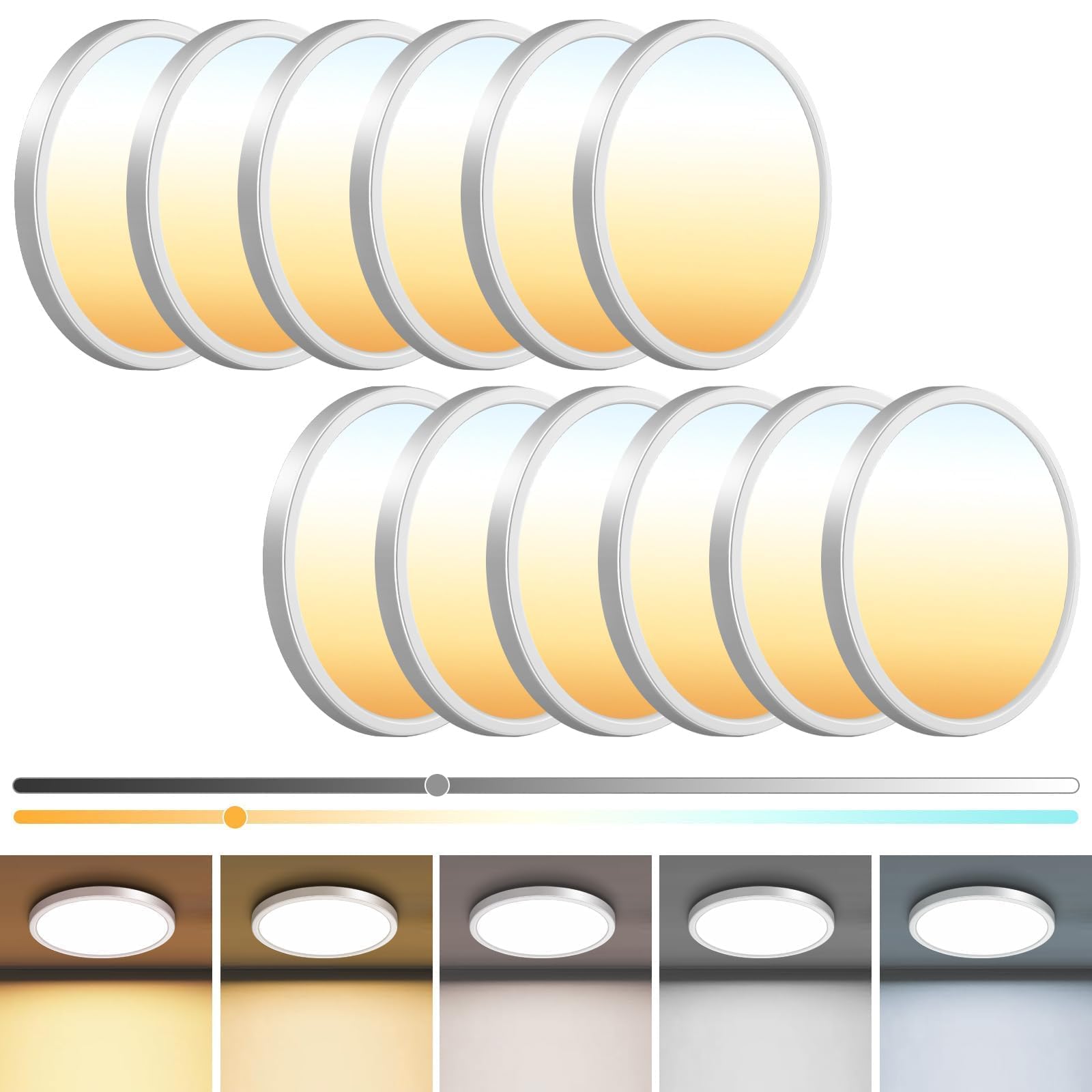 zemty 4Pack LED Flush Mount Ceiling Light, 12Inch 24W Dimmable Ceiling Lights Fixture, 5 Color Temperatures (3000K-6500K) Black Round Ceiling Lamp for Bedroom, Kitchen, Hallway,Bathroom