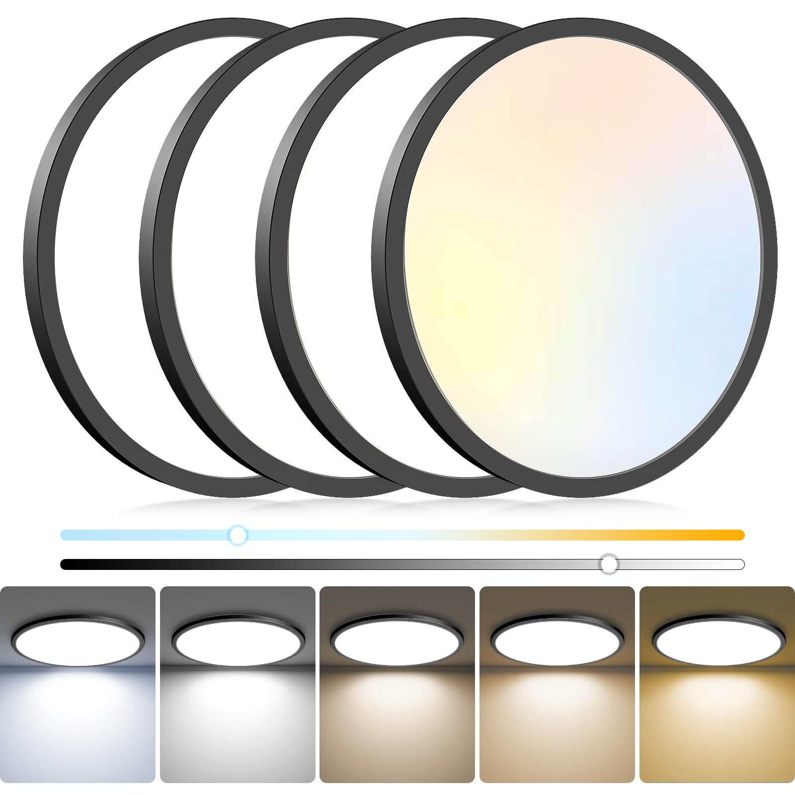 hepside 2Pack LED Flush Mount Ceiling Light Fixture, 12Inch 24W, Dimmable&3000K/3500K/4000K/5000K/6500K Adjustable Low Profile Ceiling Lights, White Round Flat Ceiling Light for Closet,Kitchen,Hallway