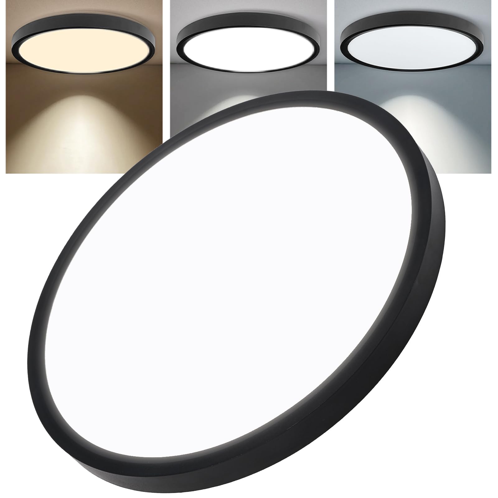 6 Pack 12 Inch Slim Dimmable LED Flush Mount Ceiling Light Fixtures, 24W 2640LM 3000K/4000K/5000K, House Upgrade Led Lights for Bedroom Hallway Laundry Room Rental Units, 240W Equiv., Black