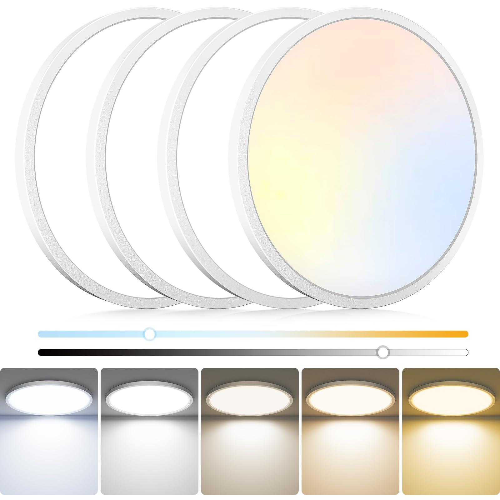 hepside 2Pack LED Flush Mount Ceiling Light Fixture, 12Inch 24W, Dimmable&3000K/3500K/4000K/5000K/6500K Adjustable Low Profile Ceiling Lights, White Round Flat Ceiling Light for Closet,Kitchen,Hallway