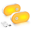 Lyridz Rechargeable Battery Night Light with Motion Sensor, Portable Mini Warm White LED Stick-on Closet Light, Adjustable Brightness for Bathroom, Bedroom, Kitchen, Cabinet, Stairs, Hallway, 2-Pack
