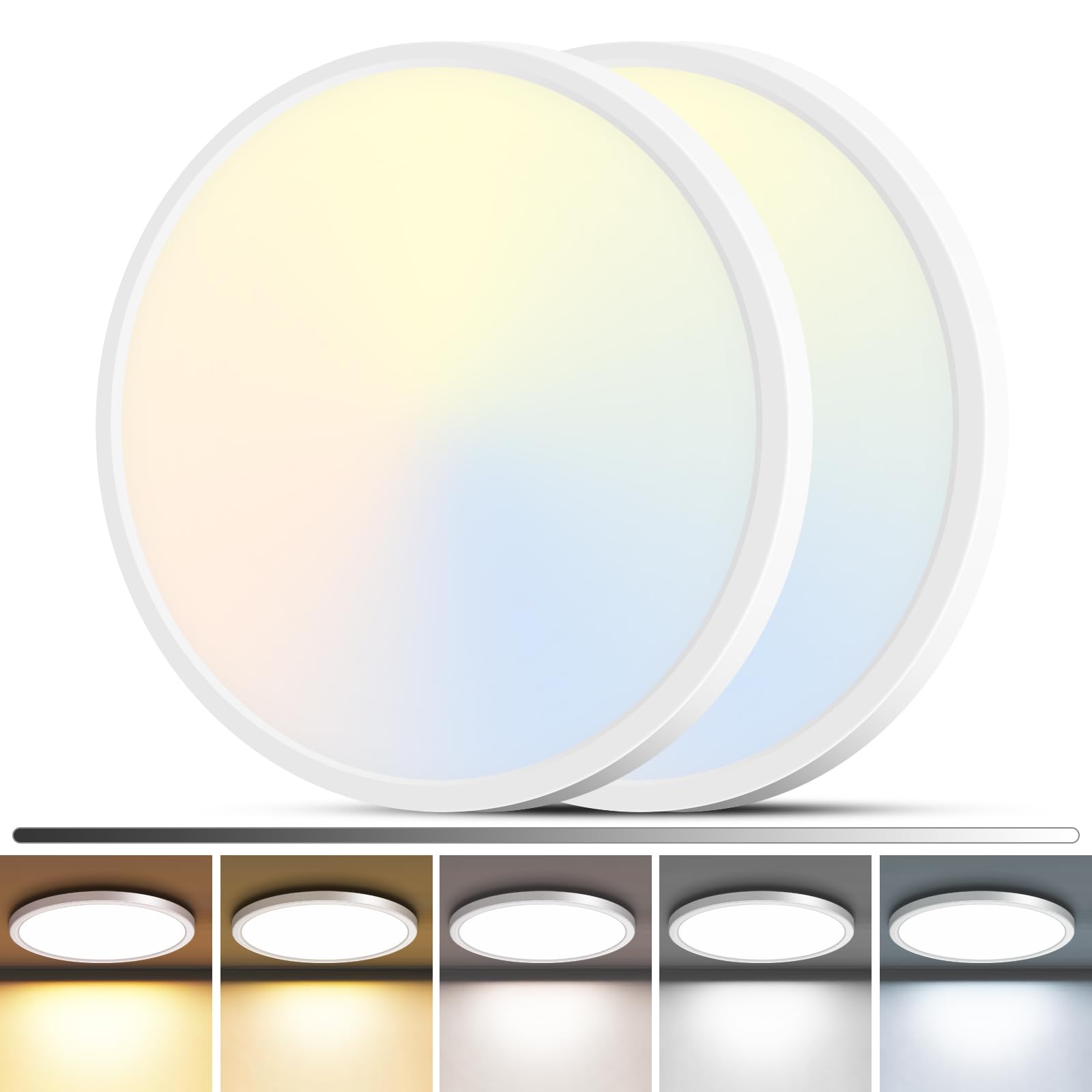 zemty 4Pack LED Flush Mount Ceiling Light, 12Inch 24W Dimmable Ceiling Lights Fixture, 5 Color Temperatures (3000K-6500K) Black Round Ceiling Lamp for Bedroom, Kitchen, Hallway,Bathroom
