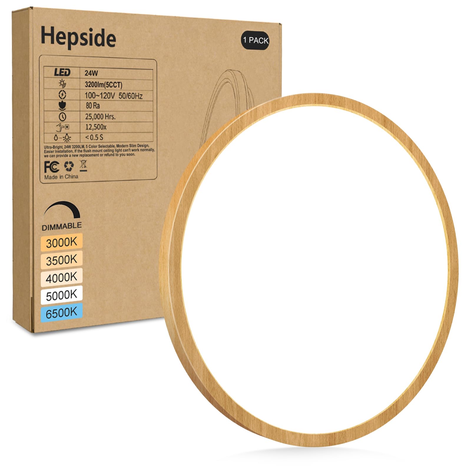 hepside 2Pack LED Flush Mount Ceiling Light Fixture, 12Inch 24W, Dimmable&3000K/3500K/4000K/5000K/6500K Adjustable Low Profile Ceiling Lights, White Round Flat Ceiling Light for Closet,Kitchen,Hallway