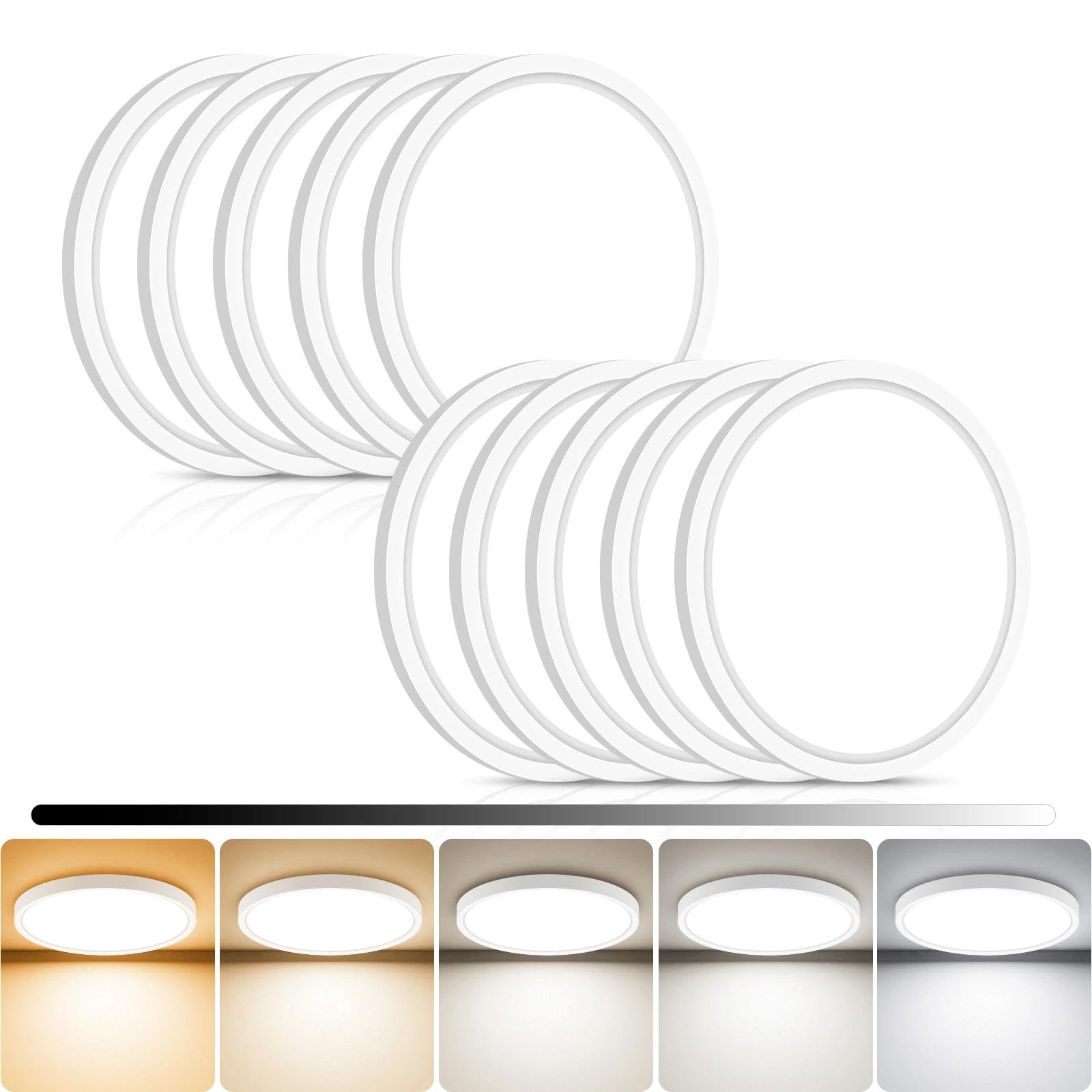 libtit 4Pack 7inch LED Flush Mount Ceiling Light, Dimmable & 5Color Temperatures (3000K-6500K), 15W Round Slim White Light Fixture for Closet Hallway Kitchen Bathroom Laundry