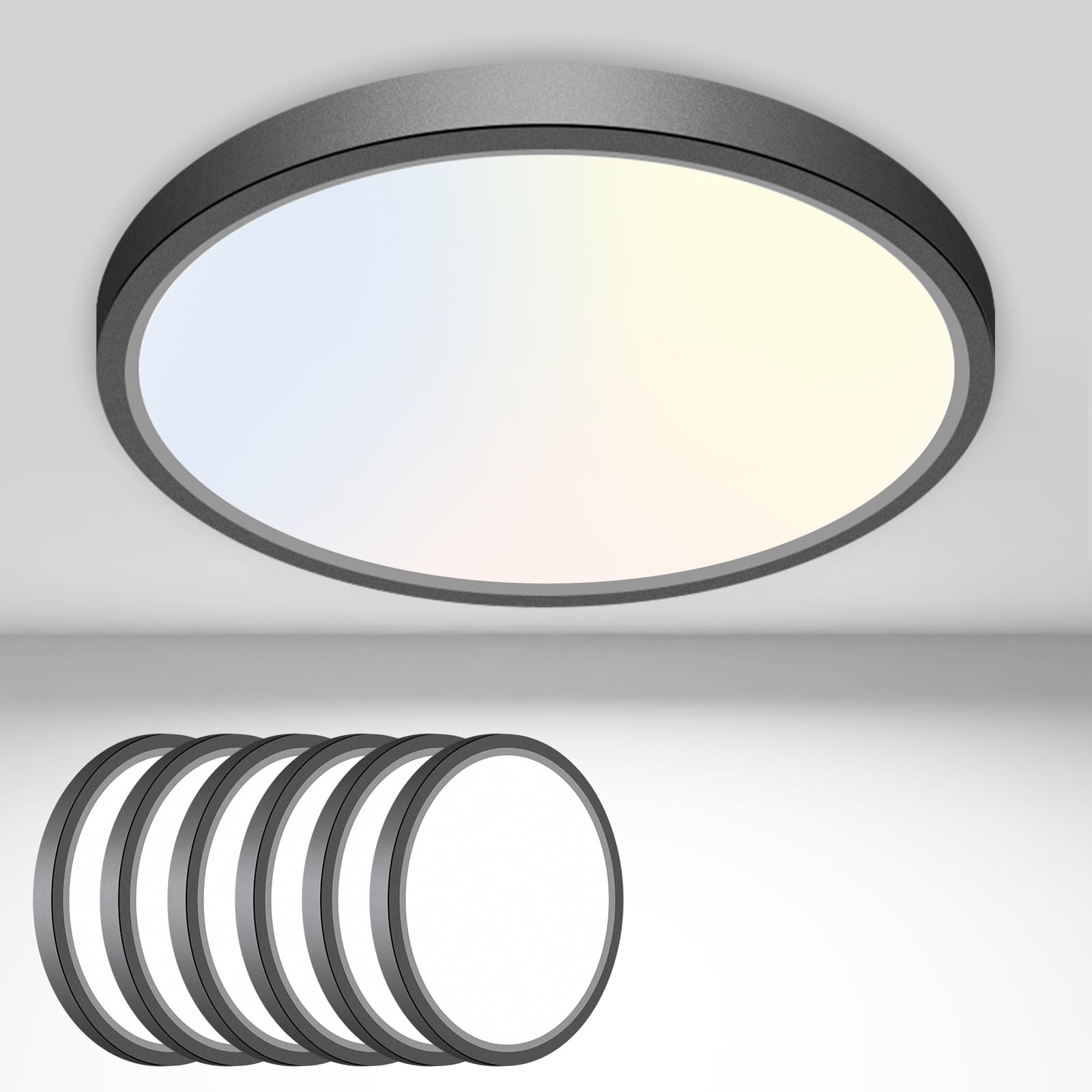 2PACK Flush Mount LED Ceiling Light Fixture Black, 12Inch 28Watt, Dimmable & 3000K-4500K-6000K 3 Color Selectable Ceiling Lamp 3200LM Low Profile Ceiling Light for Kitchen Bedroom Hallway Porch