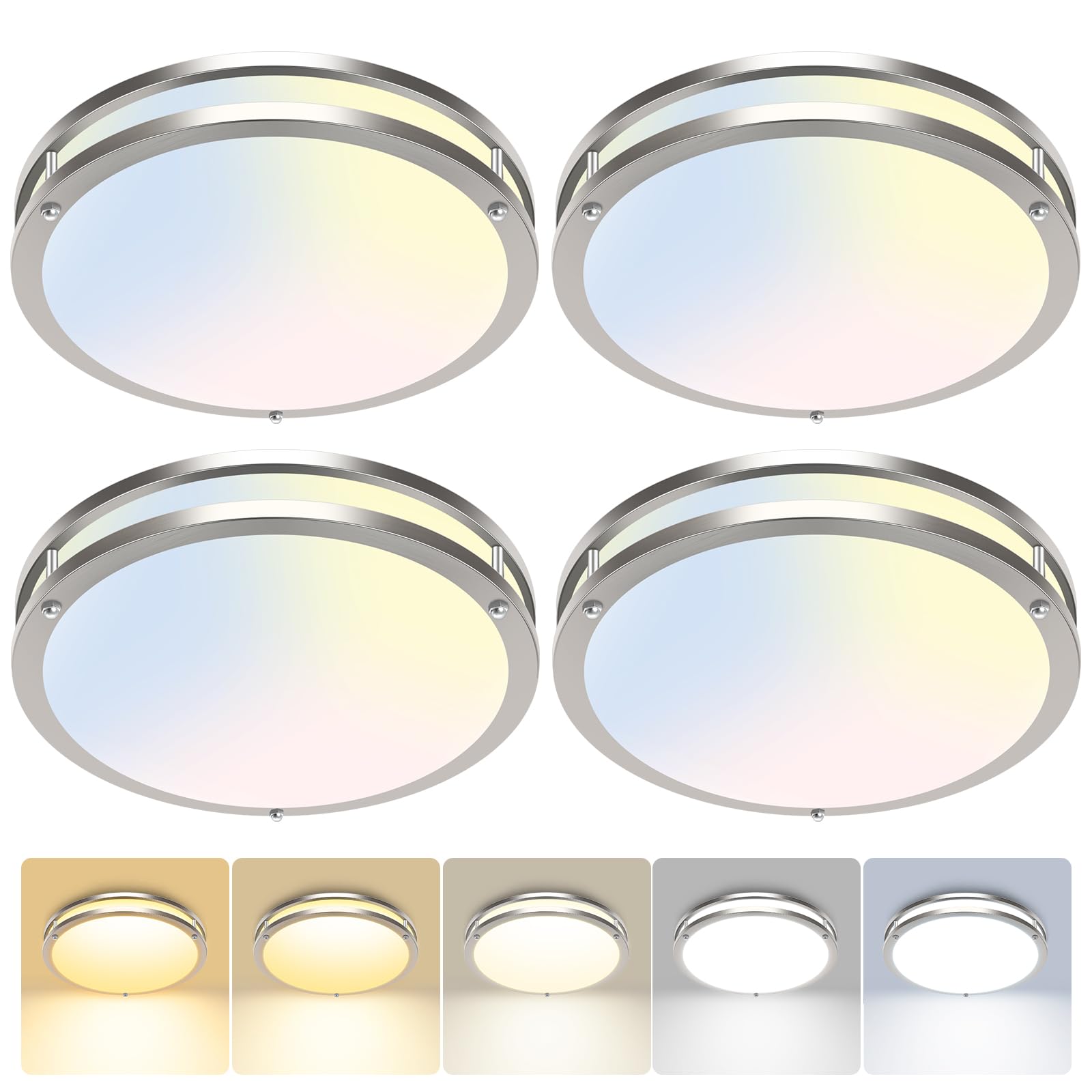 hepside 13inch Flush Mount Ceiling Light Fixture 2 Pack, Dimmable & 5CCT Ceiling Light Black, 24W 3000K 3500K 4000K 5000K 6500K Adjustable Ceiling Lamps for Bathroom Bedroom Hallway