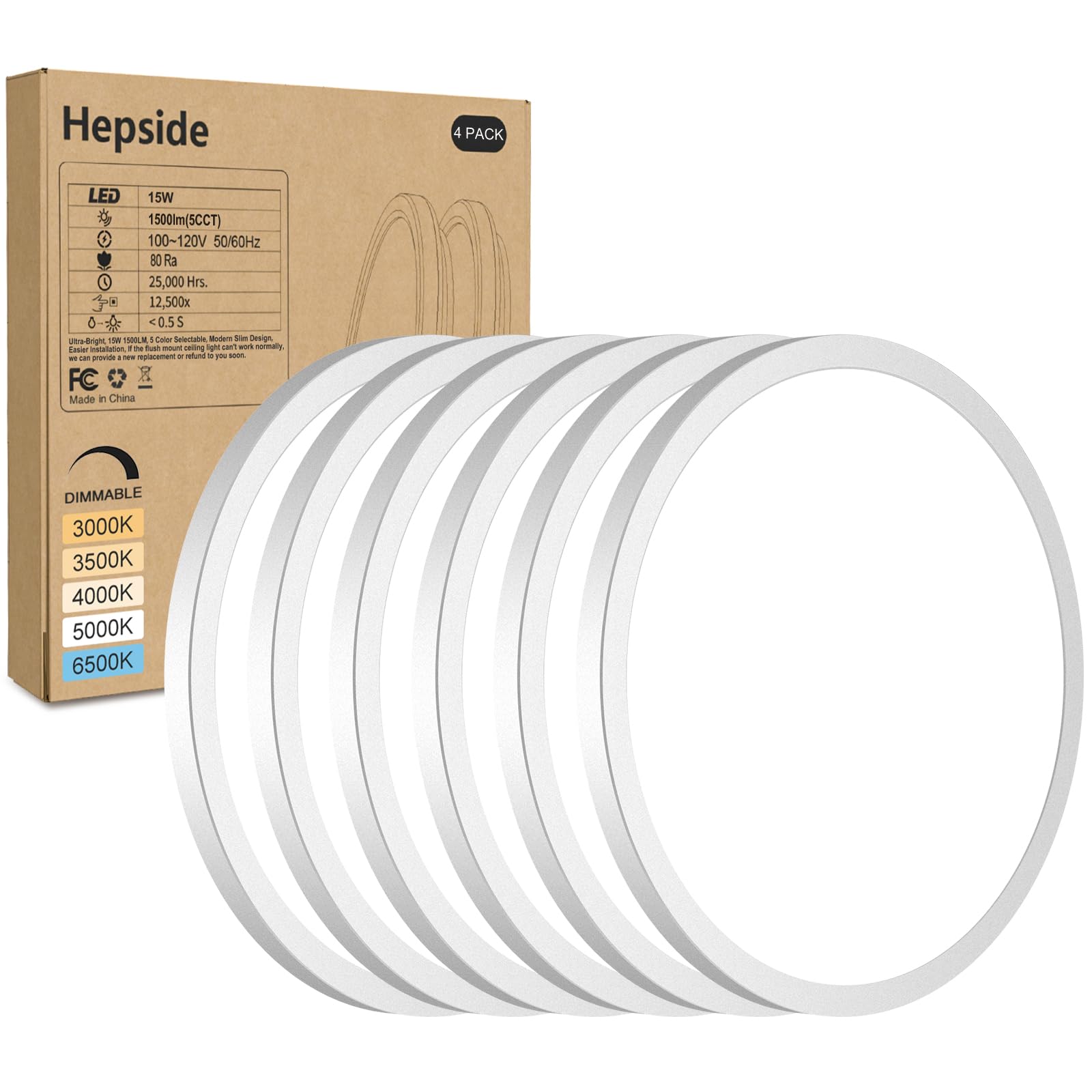 hepside 2Pack LED Flush Mount Ceiling Light Fixture, 12Inch 24W, Dimmable&3000K/3500K/4000K/5000K/6500K Adjustable Low Profile Ceiling Lights, White Round Flat Ceiling Light for Closet,Kitchen,Hallway