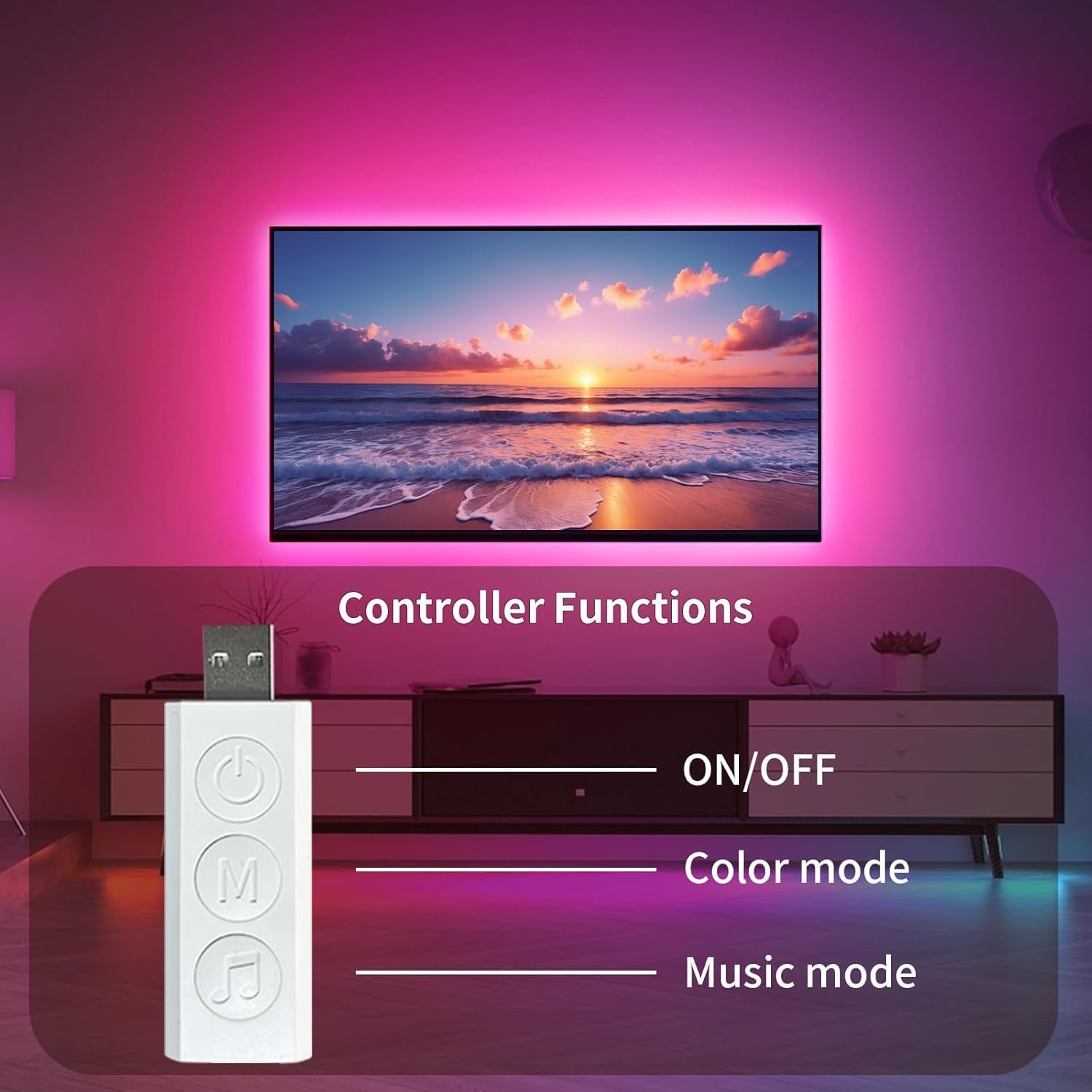 KSIPZE LED Lights for TV, 16.5ft TV led Backlight for 45-75 Inch TVs RGB TV Backlight Behind Music Sync Smart APP & Button Control TV LED Strip Lights USB Powered for Bedroom/Gaming