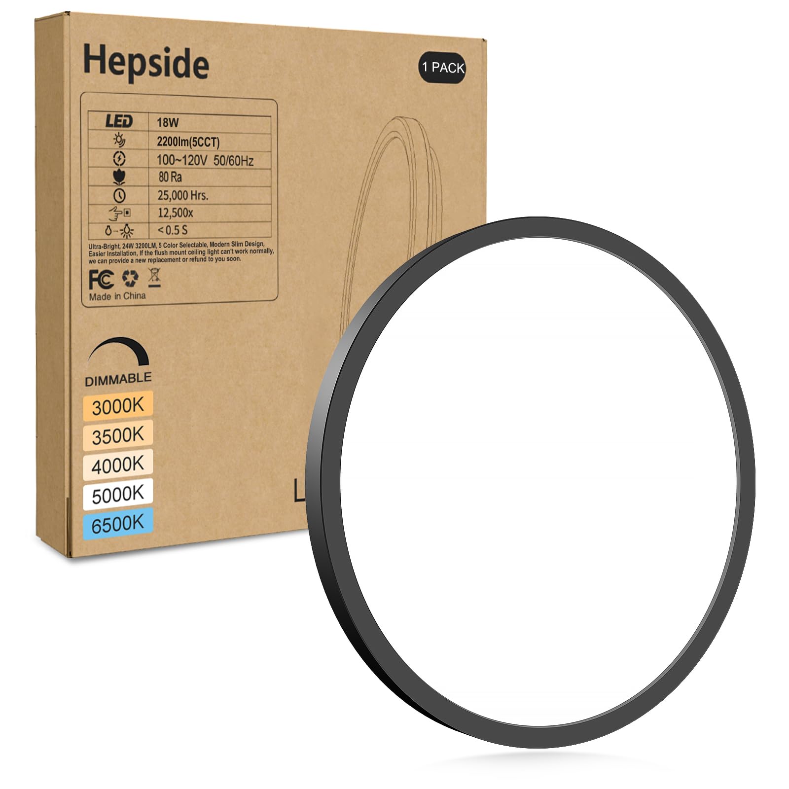 hepside 2Pack LED Flush Mount Ceiling Light Fixture, 12Inch 24W, Dimmable&3000K/3500K/4000K/5000K/6500K Adjustable Low Profile Ceiling Lights, White Round Flat Ceiling Light for Closet,Kitchen,Hallway