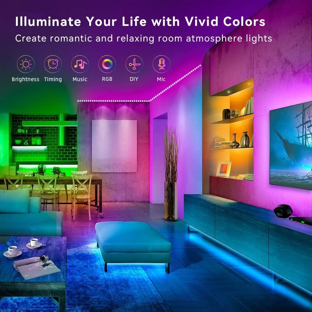 Lcutml 100FT Smart LED Strip Lights , RGB Strip Lights Sync to Music with 40 Key Remote Controller LED Lights for Bedroom, Christmas Lights decration (Multi-Colored, 100FT)