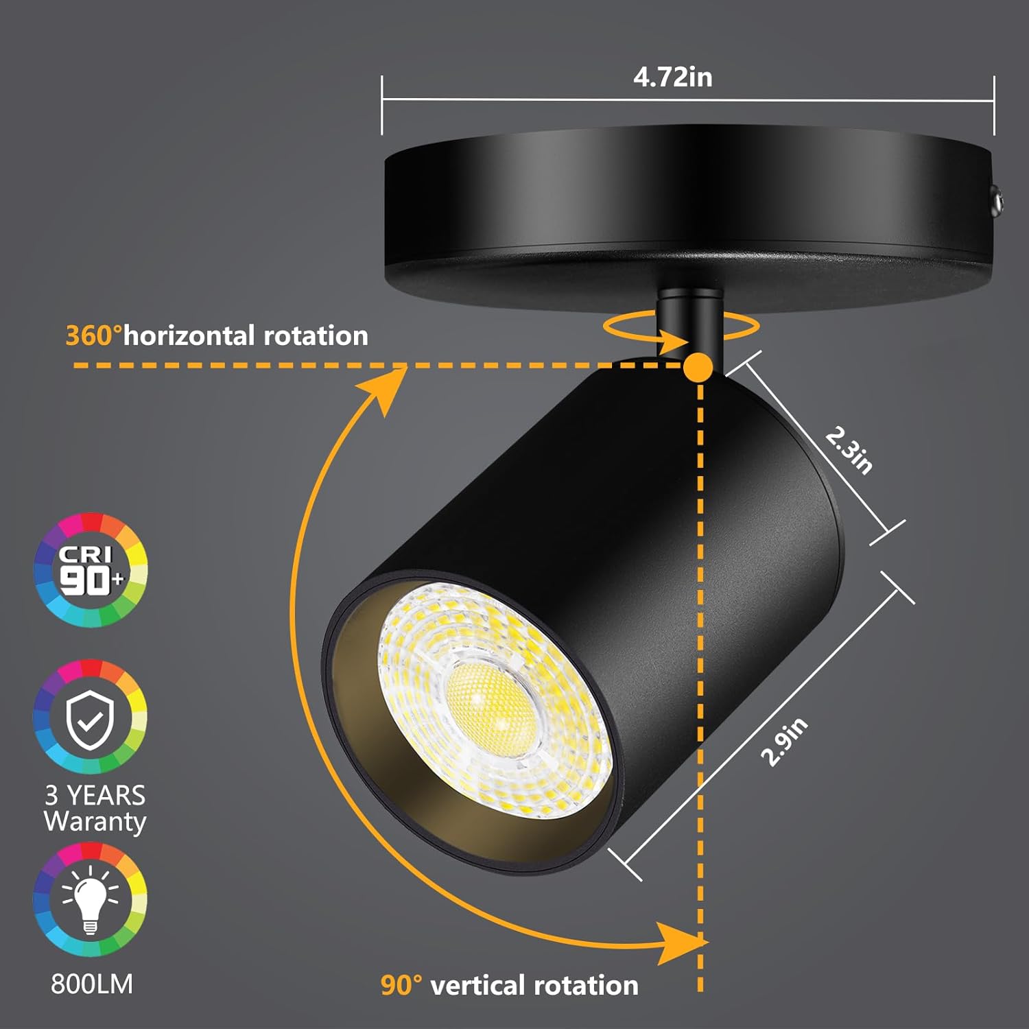 VANoopee Flush Mount LED Ceiling Spotlight Dimmable Adjustable Spotlight Directional Spot Lights Indoor Bright Can Accent Fixture for Living Room Bedroom - CRI90 Flicker Free 10W 800lm 3000K Black