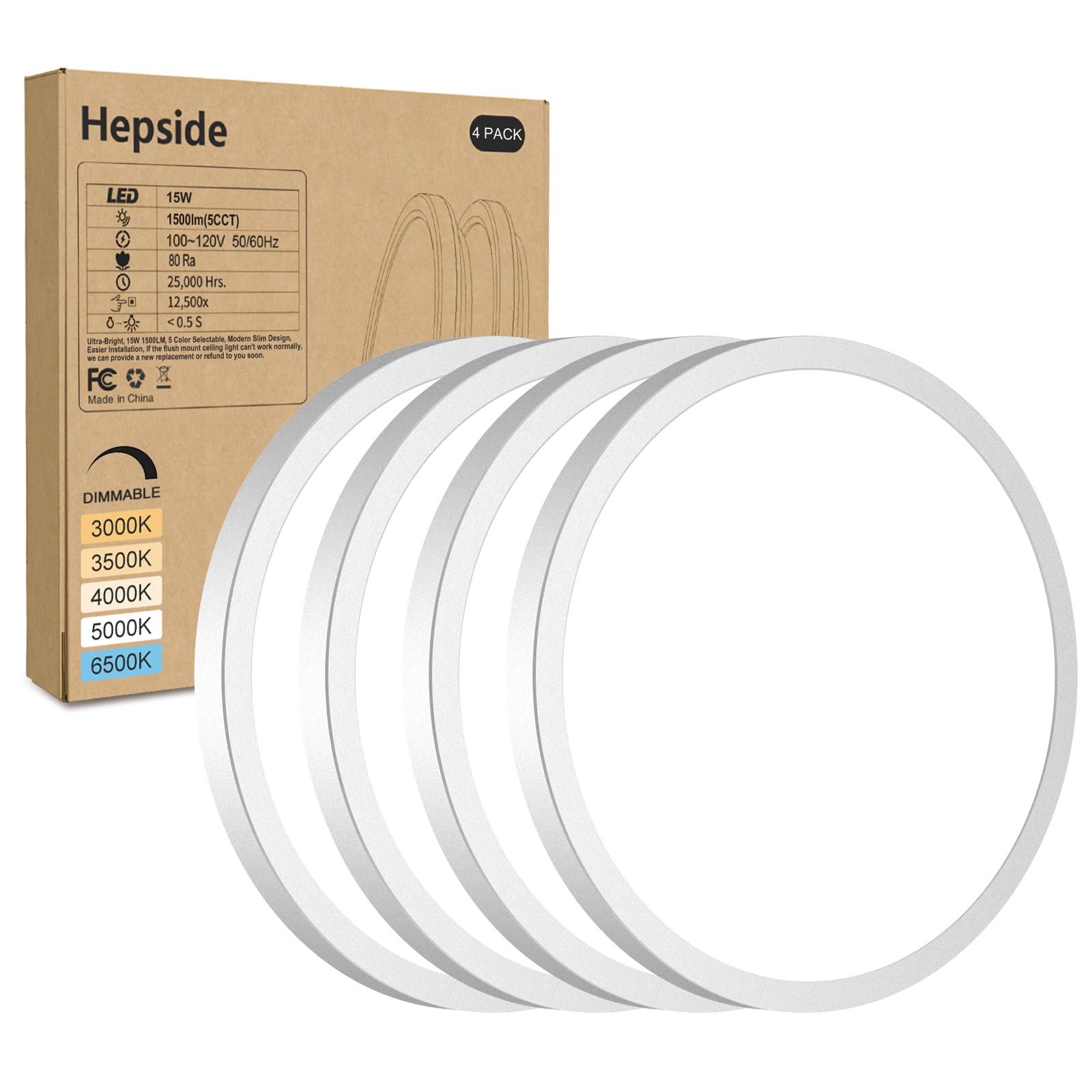 hepside 2Pack LED Flush Mount Ceiling Light Fixture, 12Inch 24W, Dimmable&3000K/3500K/4000K/5000K/6500K Adjustable Low Profile Ceiling Lights, White Round Flat Ceiling Light for Closet,Kitchen,Hallway