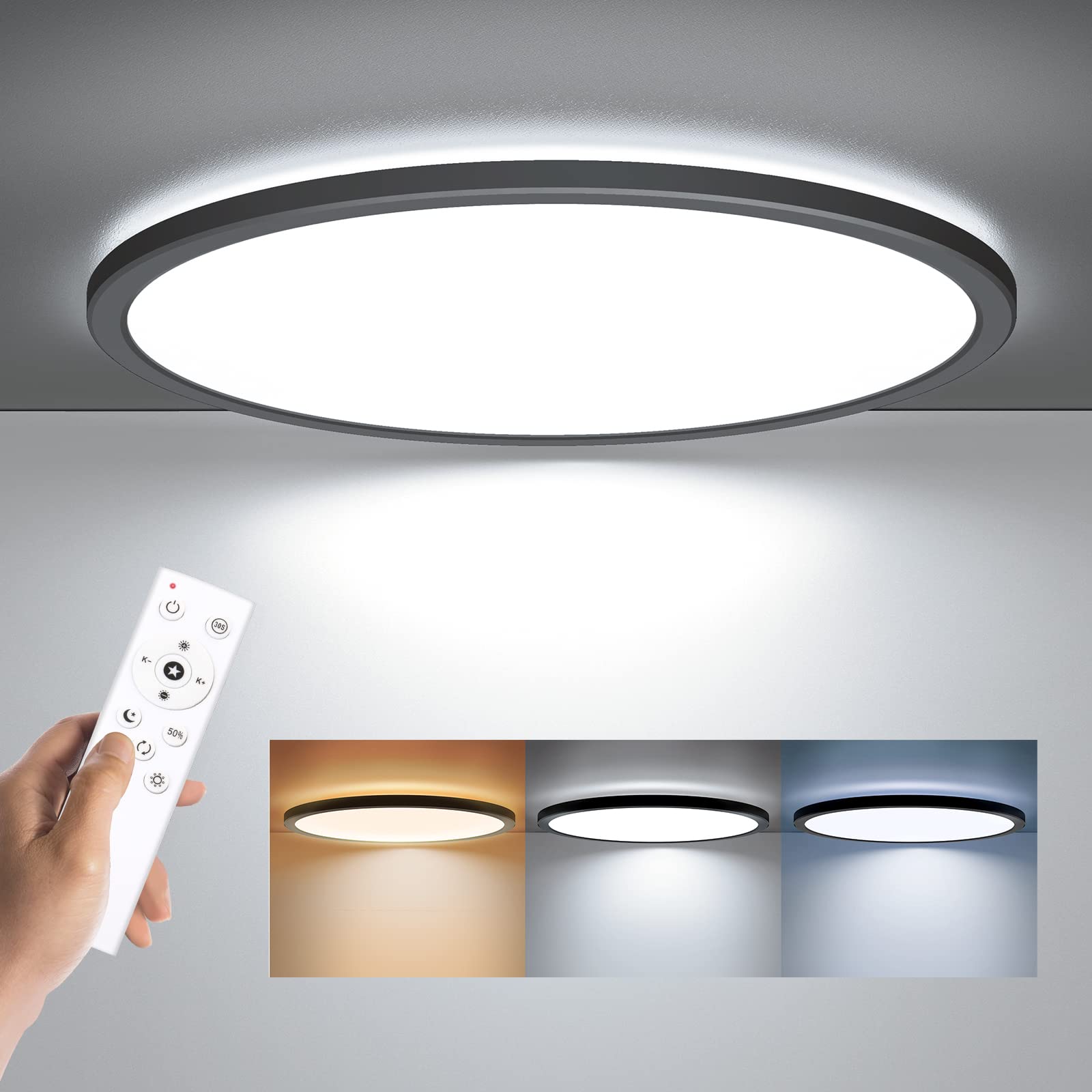 BLNAN Dimmable LED Flush Mount Ceiling Light Fixture with Remote Control, 12Inch 3000K-6500K Light Color Adjustable, Modern Ultra-Thin Ceiling Lamp for Bedroom Kitchen, Wired