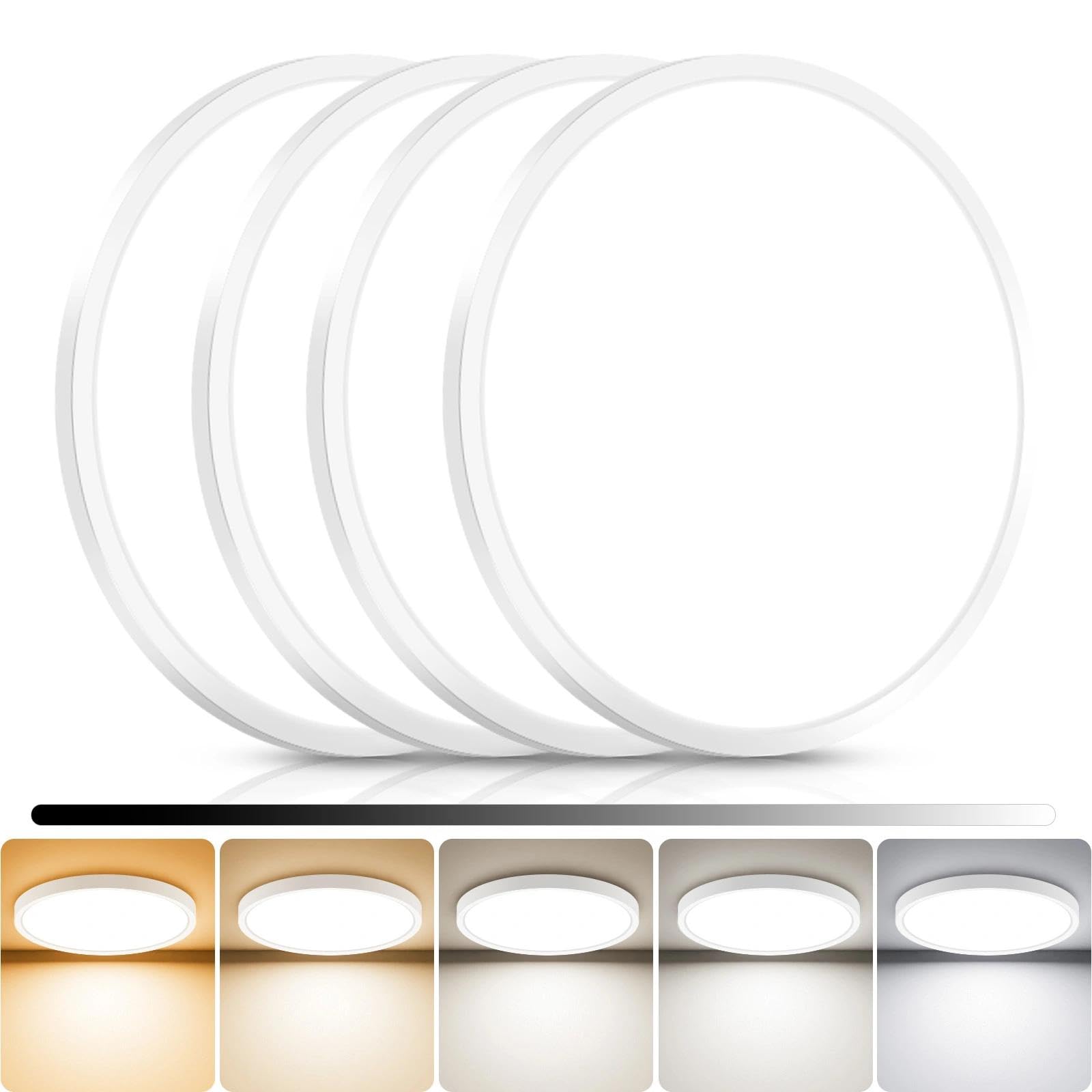 libtit 4Pack 7inch LED Flush Mount Ceiling Light, Dimmable & 5Color Temperatures (3000K-6500K), 15W Round Slim White Light Fixture for Closet Hallway Kitchen Bathroom Laundry
