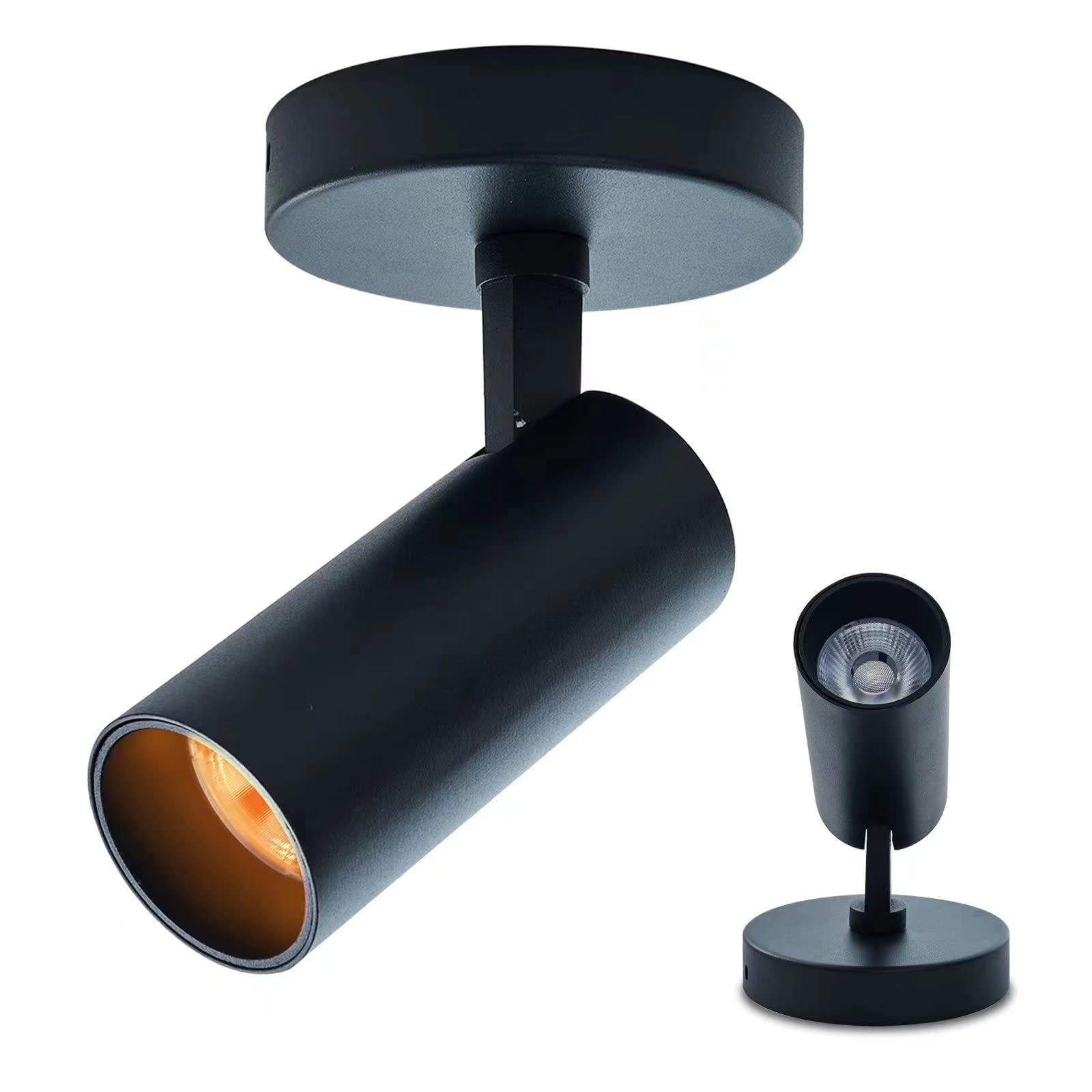 Spotlight 1 Pack 12W Spot Light Indoor 5CCT 2700K-6000K Selectable Dimmable LED Flush Mount Ceiling Spot Lights Directional Spotlights,Black,Adjustable Tilt Angle Accent Lighting