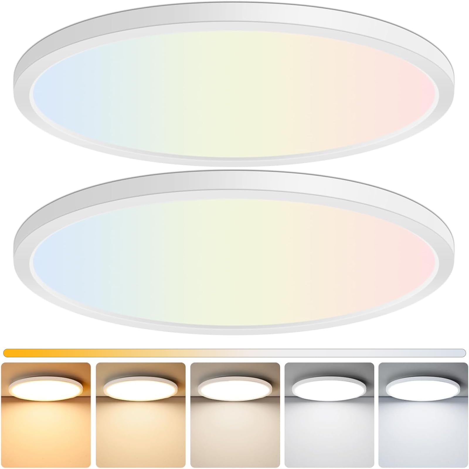 Brightever 4Pack LED Flush Mount Ceiling Light Fixture, 12 Inch 24W, Super Slim 0.67 Inch, 3200LM, Dimmable & 2700K-6500K 5 Color Selectable LED Ceiling Lights for Bedroom