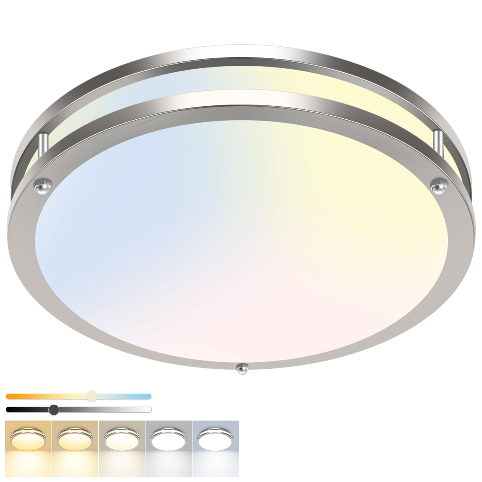 hepside 13inch Flush Mount Ceiling Light Fixture 2 Pack, Dimmable & 5CCT Ceiling Light Black, 24W 3000K 3500K 4000K 5000K 6500K Adjustable Ceiling Lamps for Bathroom Bedroom Hallway