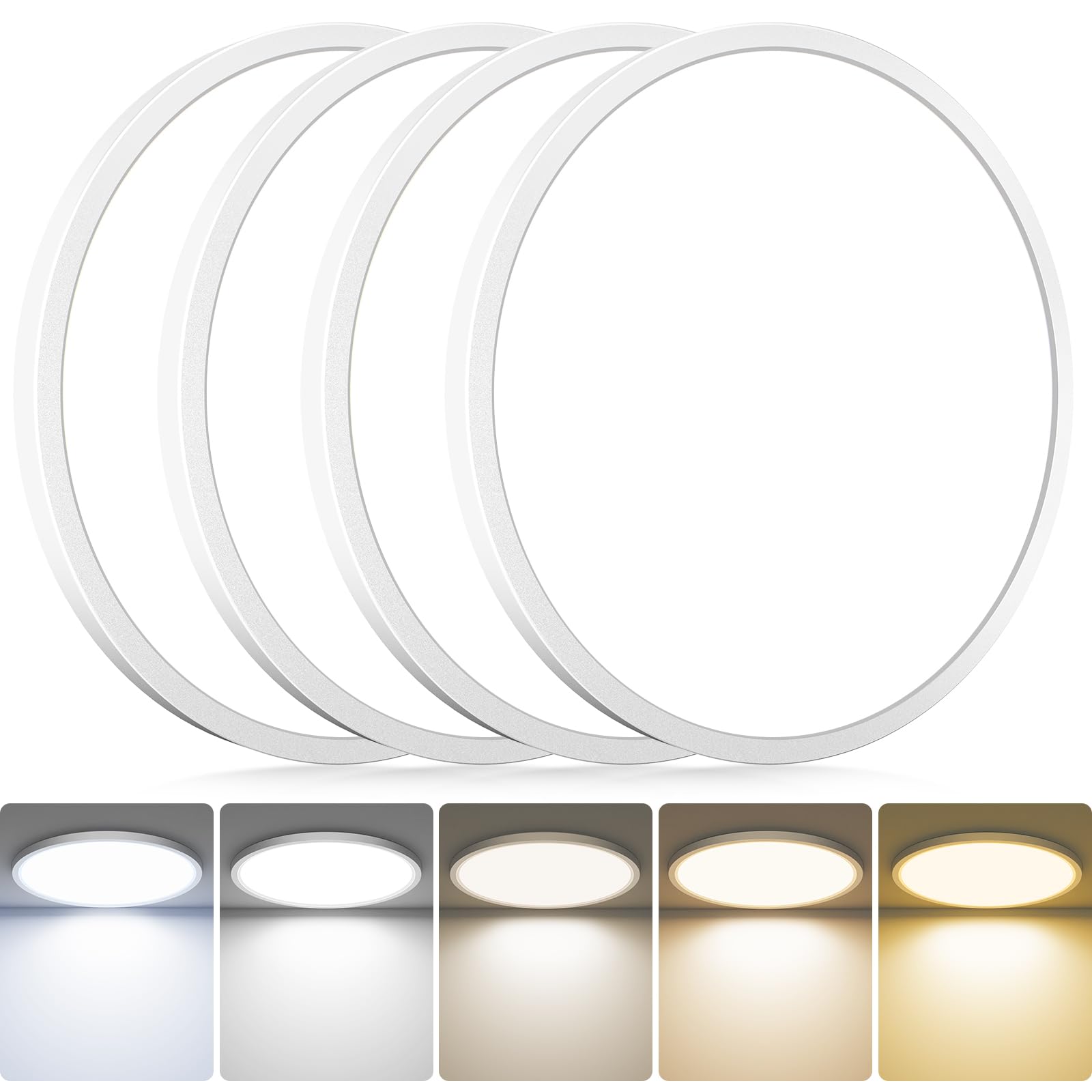 hepside 2Pack LED Flush Mount Ceiling Light Fixture, 12Inch 24W, Dimmable&3000K/3500K/4000K/5000K/6500K Adjustable Low Profile Ceiling Lights, White Round Flat Ceiling Light for Closet,Kitchen,Hallway