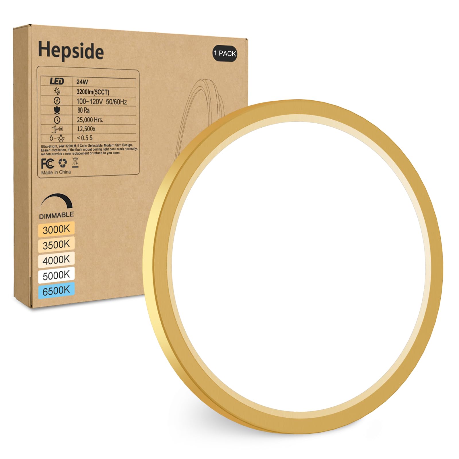 hepside 2Pack LED Flush Mount Ceiling Light Fixture, 12Inch 24W, Dimmable&3000K/3500K/4000K/5000K/6500K Adjustable Low Profile Ceiling Lights, White Round Flat Ceiling Light for Closet,Kitchen,Hallway