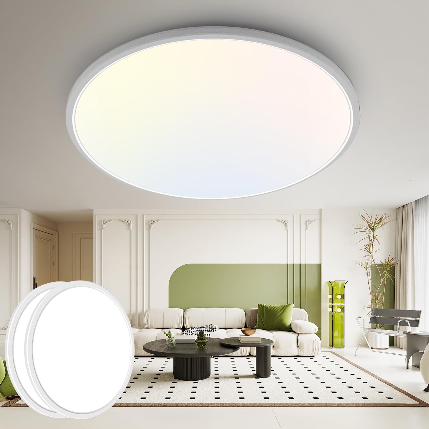 2PACK Flush Mount LED Ceiling Light Fixture Black, 12Inch 28Watt, Dimmable & 3000K-4500K-6000K 3 Color Selectable Ceiling Lamp 3200LM Low Profile Ceiling Light for Kitchen Bedroom Hallway Porch