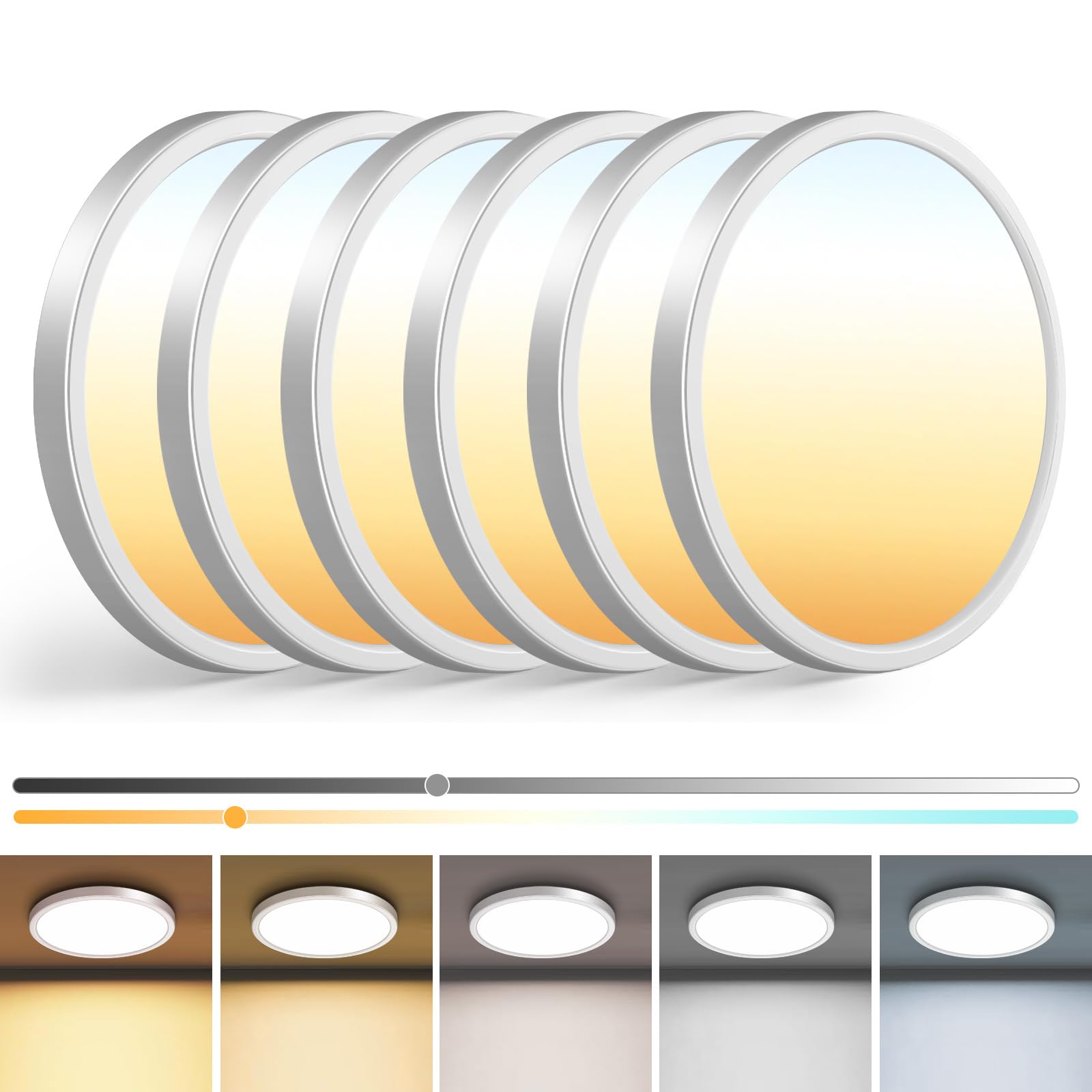 zemty 4Pack LED Flush Mount Ceiling Light, 12Inch 24W Dimmable Ceiling Lights Fixture, 5 Color Temperatures (3000K-6500K) Black Round Ceiling Lamp for Bedroom, Kitchen, Hallway,Bathroom