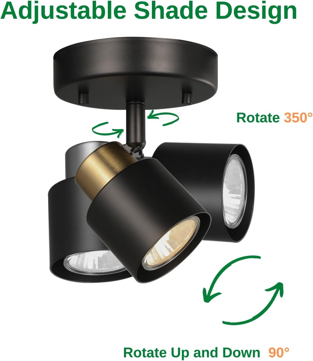 1 Light Track Lighting Kit,2 Packs Matt Black Brass Finish Adjustable Moden Flush Mount Ceiling Spotlight Wall Sconces for Kitchen,Hallway,Living Room Home Improvement